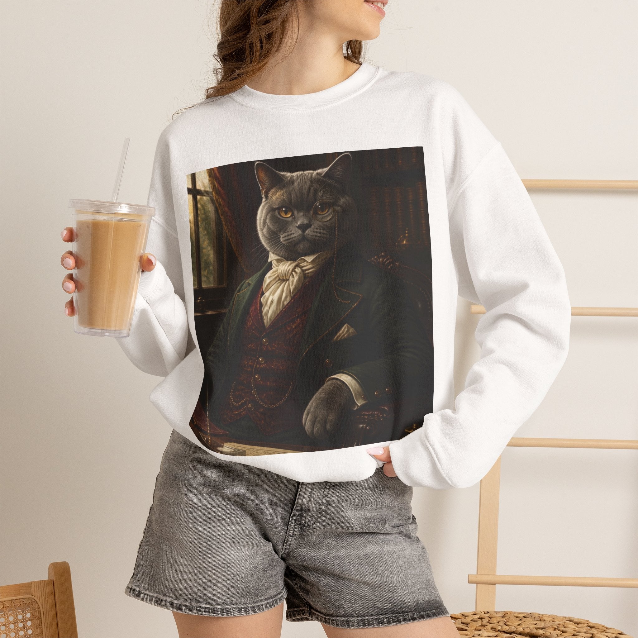 Gentleman Cat Portrait Sweatshirt — Vintage Victorian Cat Crewneck