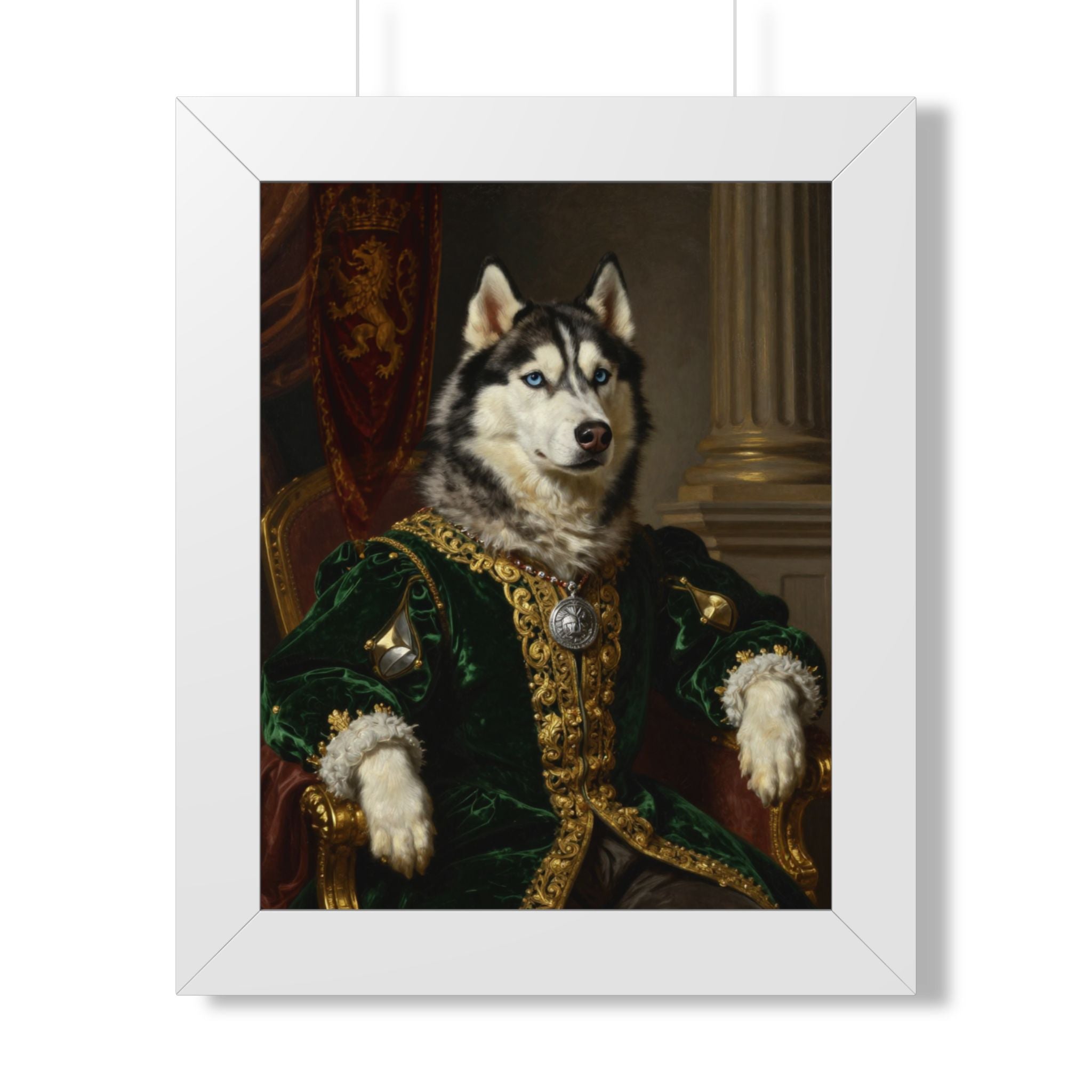 Regal Siberian Husky Framed Poster — Noble Pet Portrait Wall Art