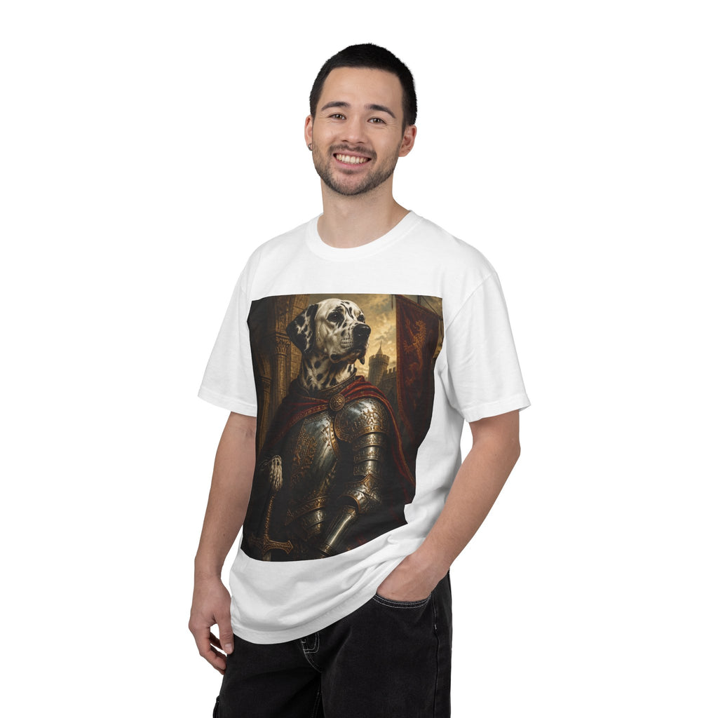 Knight Dalmatian T-Shirt — Regal Canine Armor Portrait