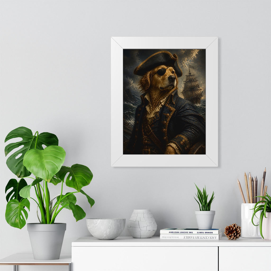 Pirate Dog Framed Poster — Vintage Golden Retriever Captain Wall Art