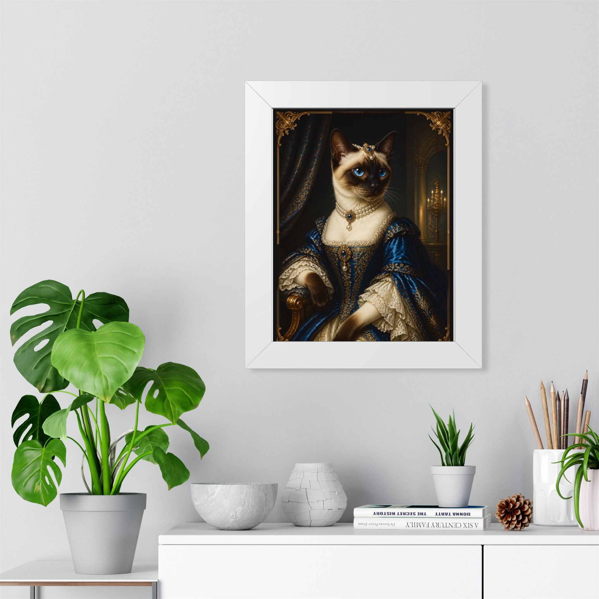 Framed Poster — Regal Siamese Cat in Royal Portrait