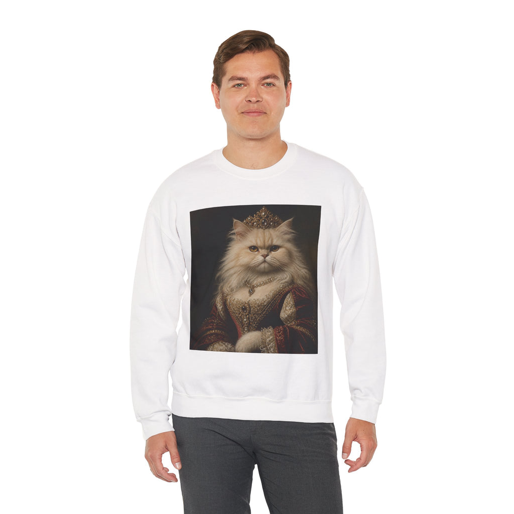 Persian Renaissance Queen Cat Portrait Sweatshirt — Royal Persian Kitten Print Crewneck