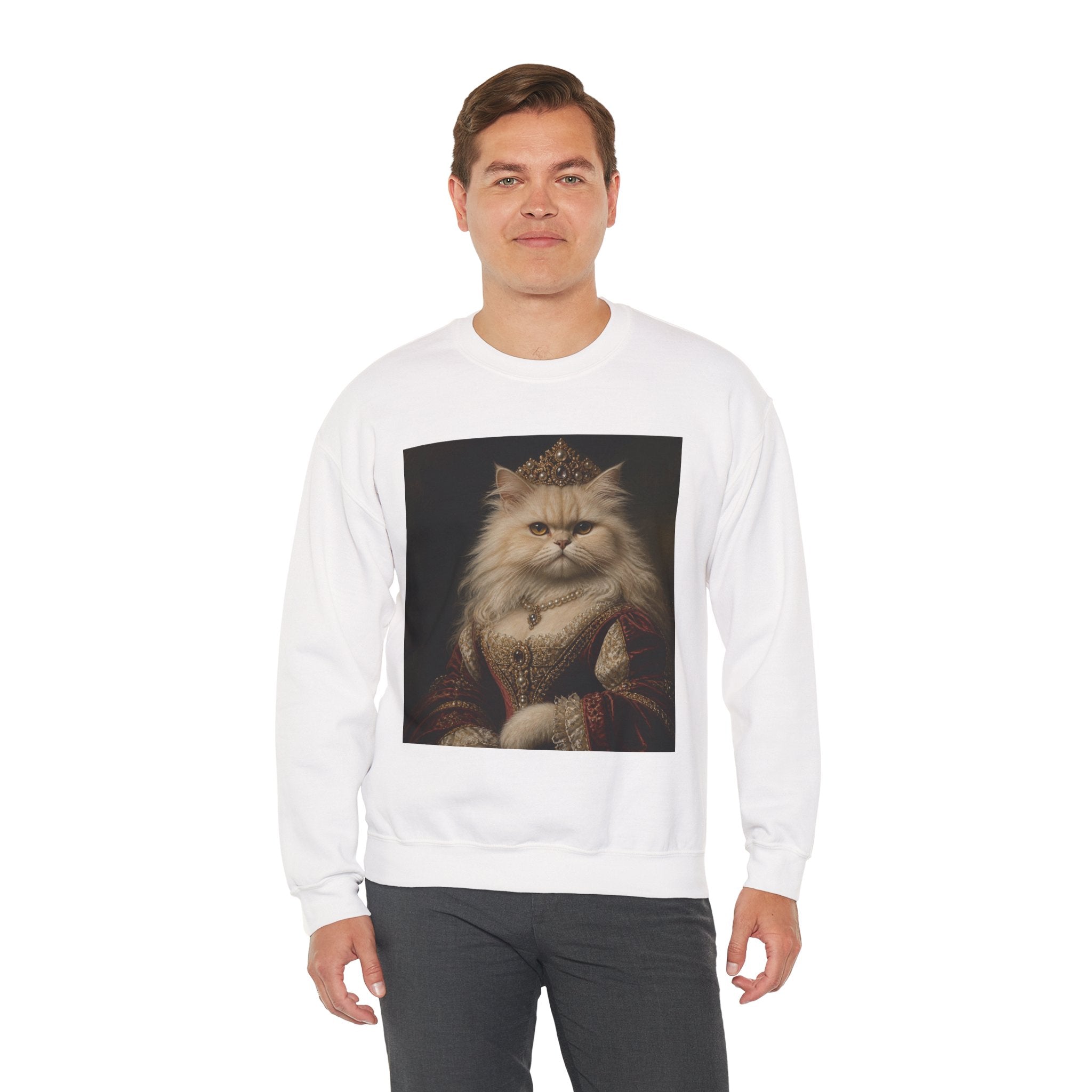 Persian Renaissance Queen Cat Portrait Sweatshirt — Royal Persian Kitten Print Crewneck