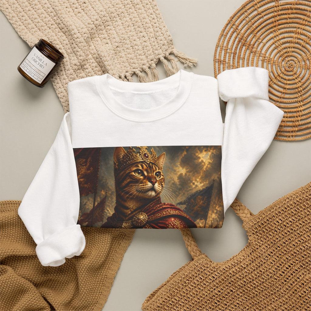 Cat Knight Sweatshirt — Vintage Medieval Armor Feline Graphic Crewneck