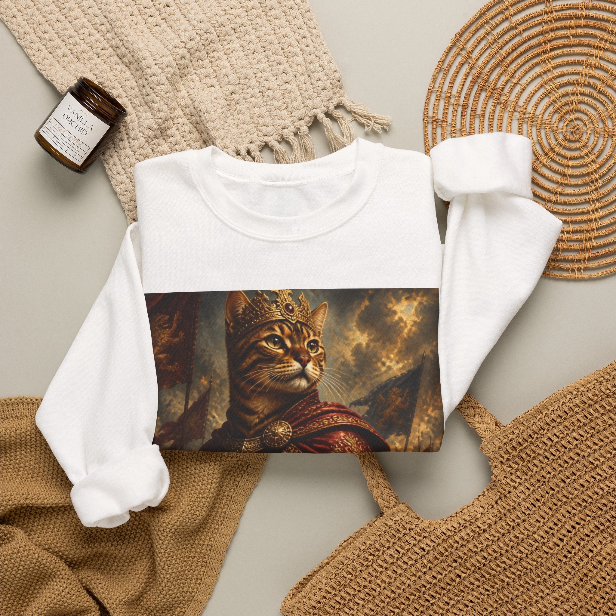 Cat Knight Sweatshirt — Vintage Medieval Armor Feline Graphic Crewneck
