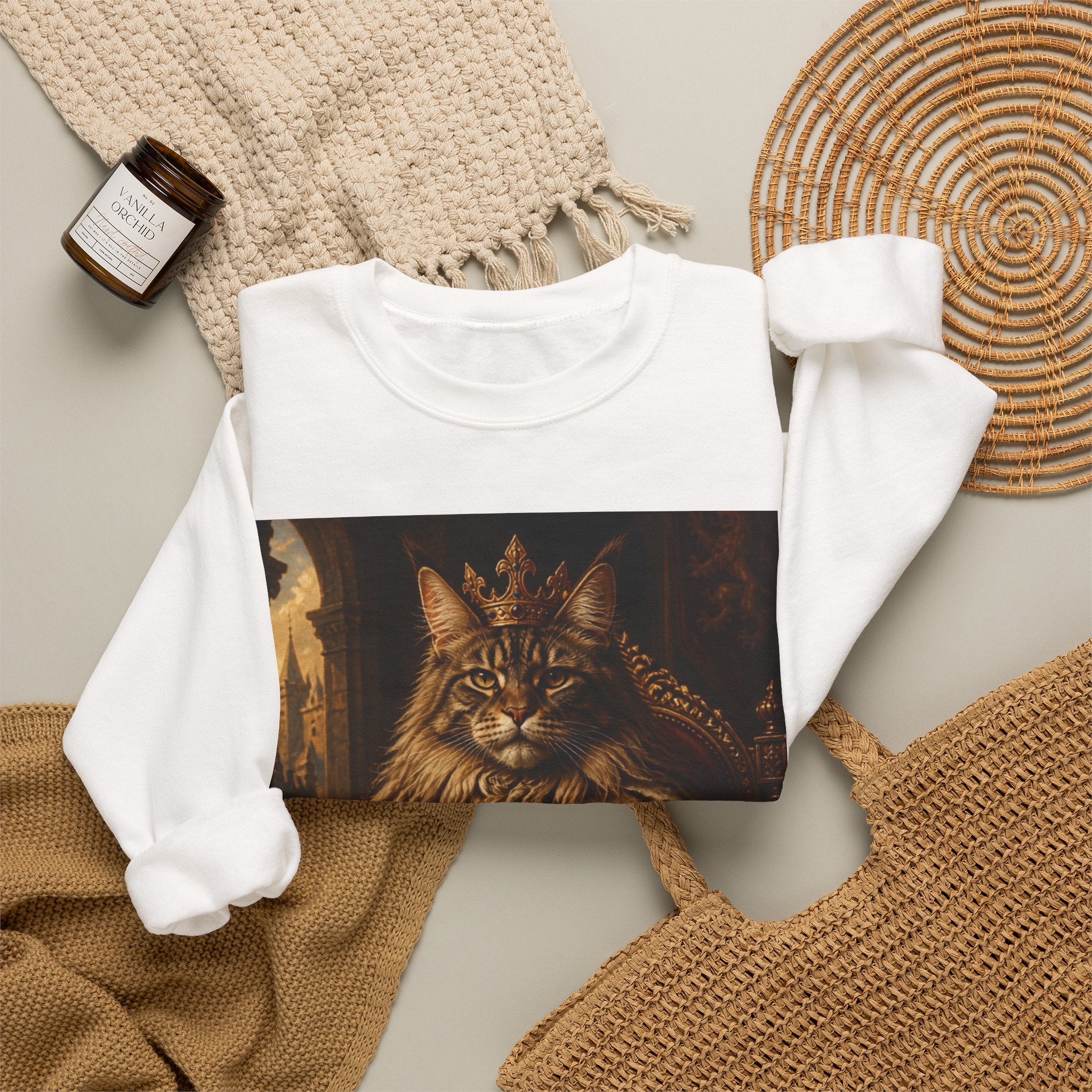 Regal Cat King Sweatshirt — Vintage Royalty Feline Crewneck