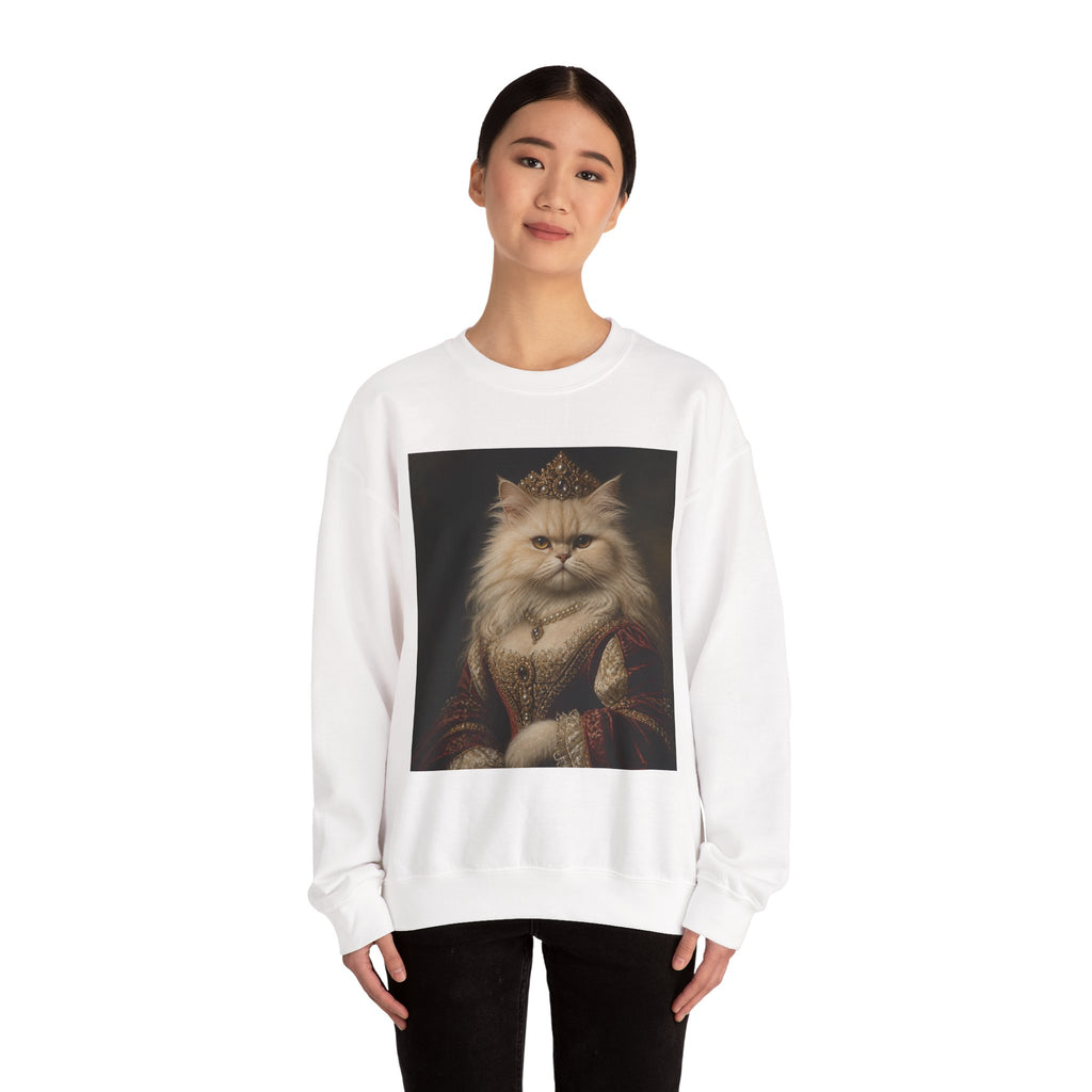 Persian Renaissance Queen Cat Portrait Sweatshirt — Royal Persian Kitten Print Crewneck