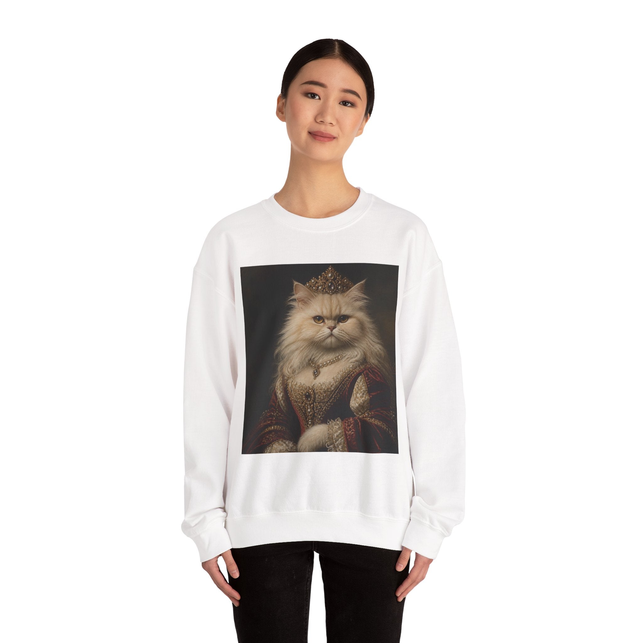 Persian Renaissance Queen Cat Portrait Sweatshirt — Royal Persian Kitten Print Crewneck