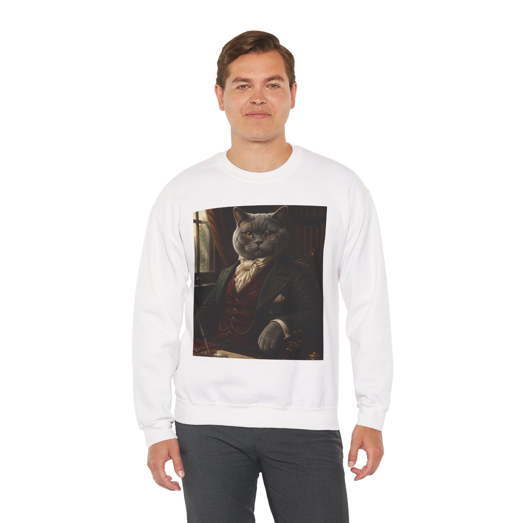 Gentleman Cat Portrait Sweatshirt — Vintage Victorian Cat Crewneck