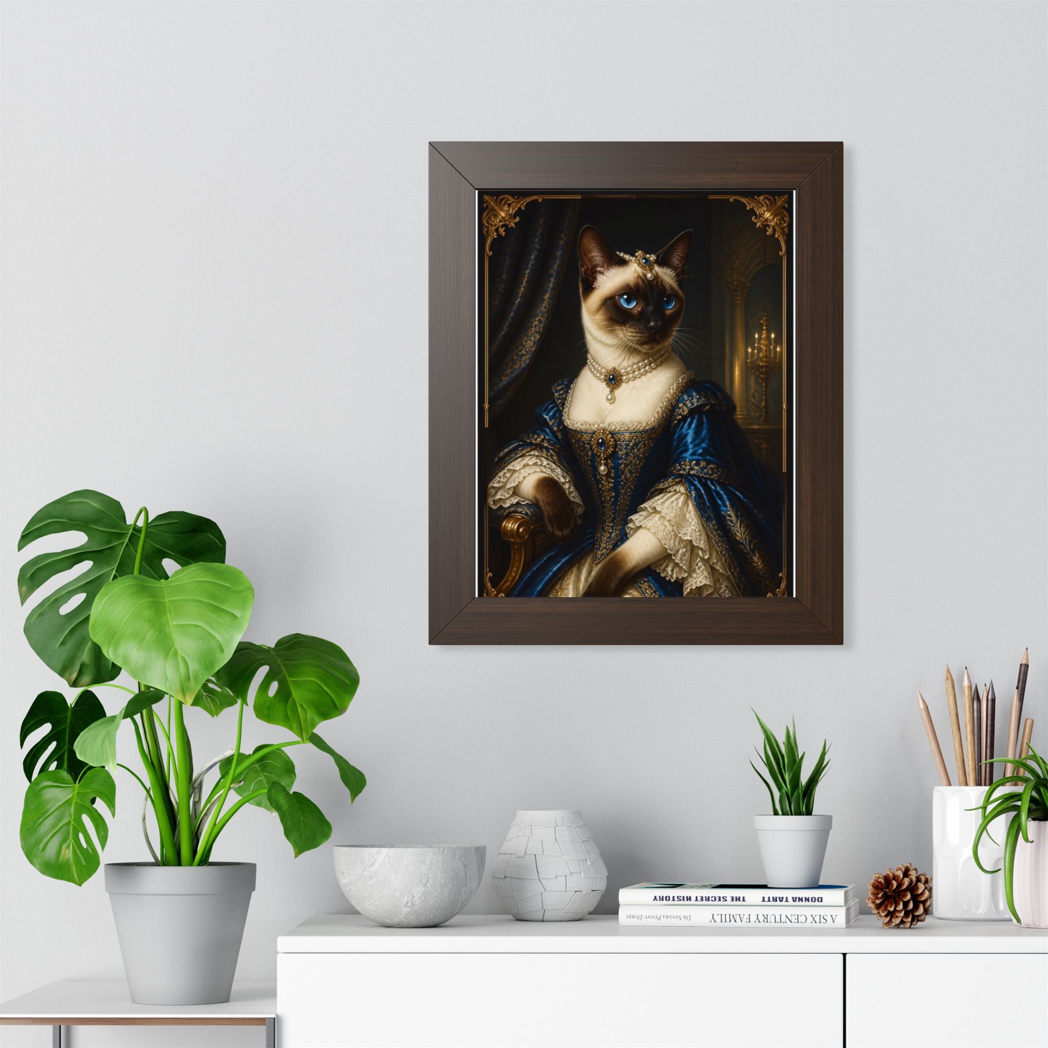 Framed Poster — Regal Siamese Cat in Royal Portrait