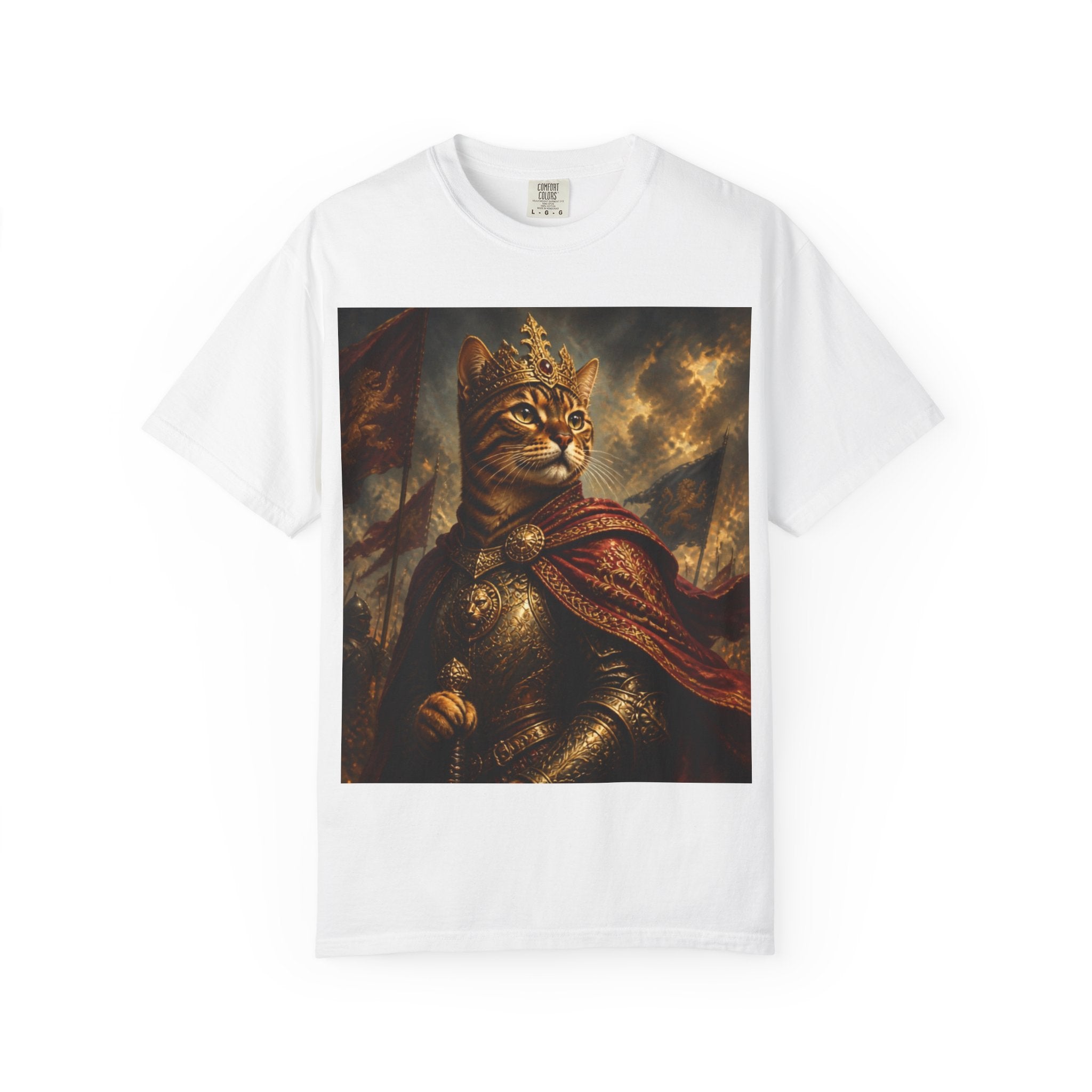 Regal Cat Knight T-Shirt – Medieval Feline Armor Art Tee