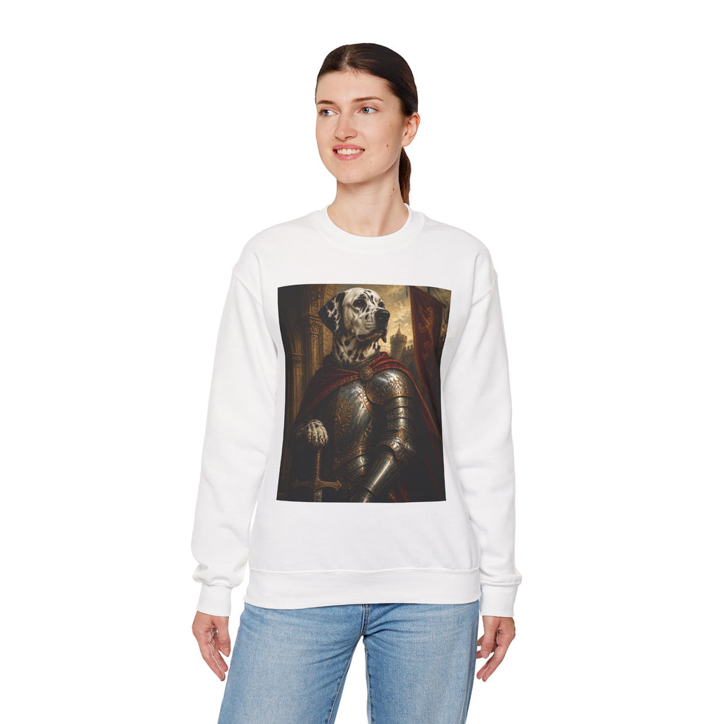 Dalmatian Knight Sweatshirt — Medieval Armor Dog Portrait Crewneck
