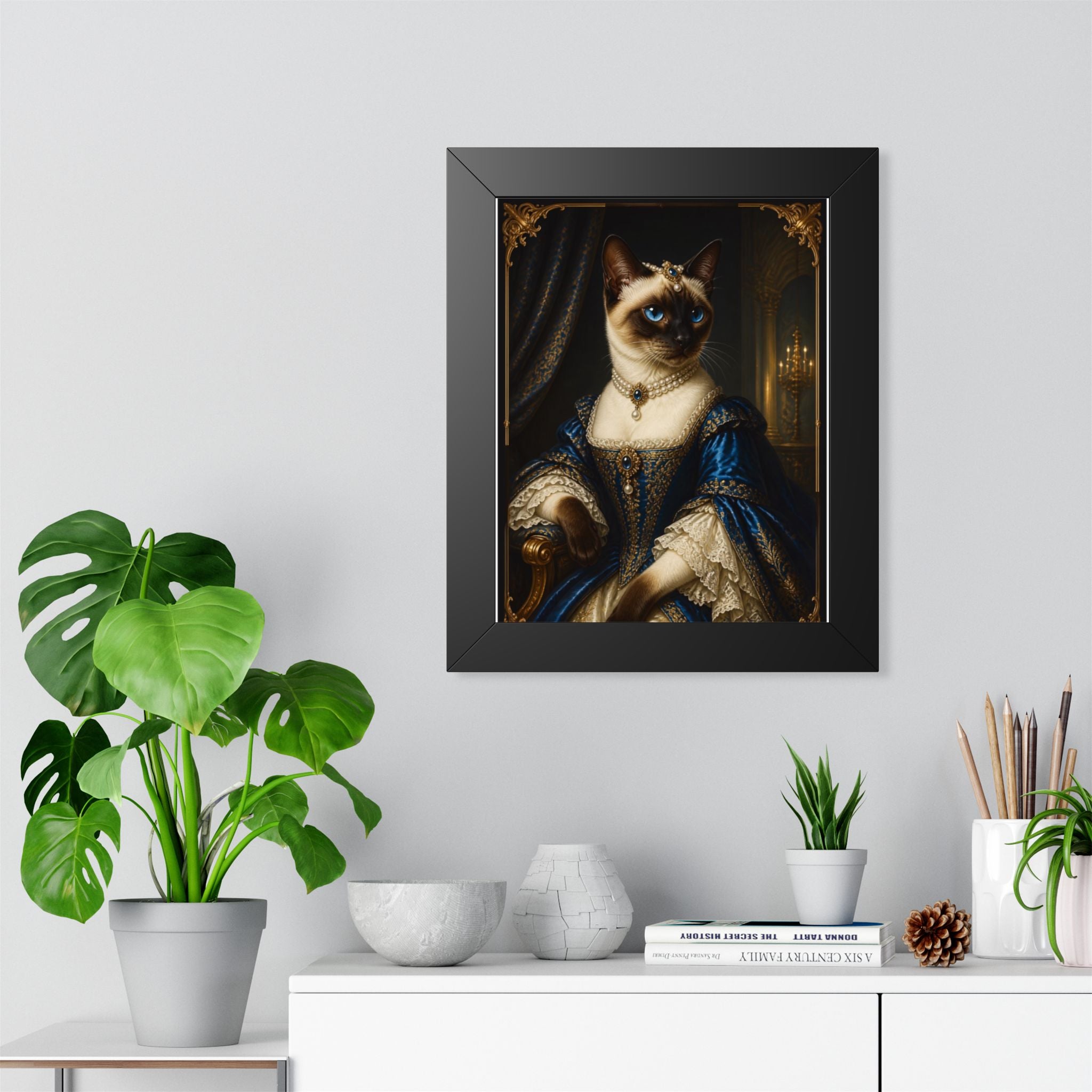 Framed Poster — Regal Siamese Cat in Royal Portrait