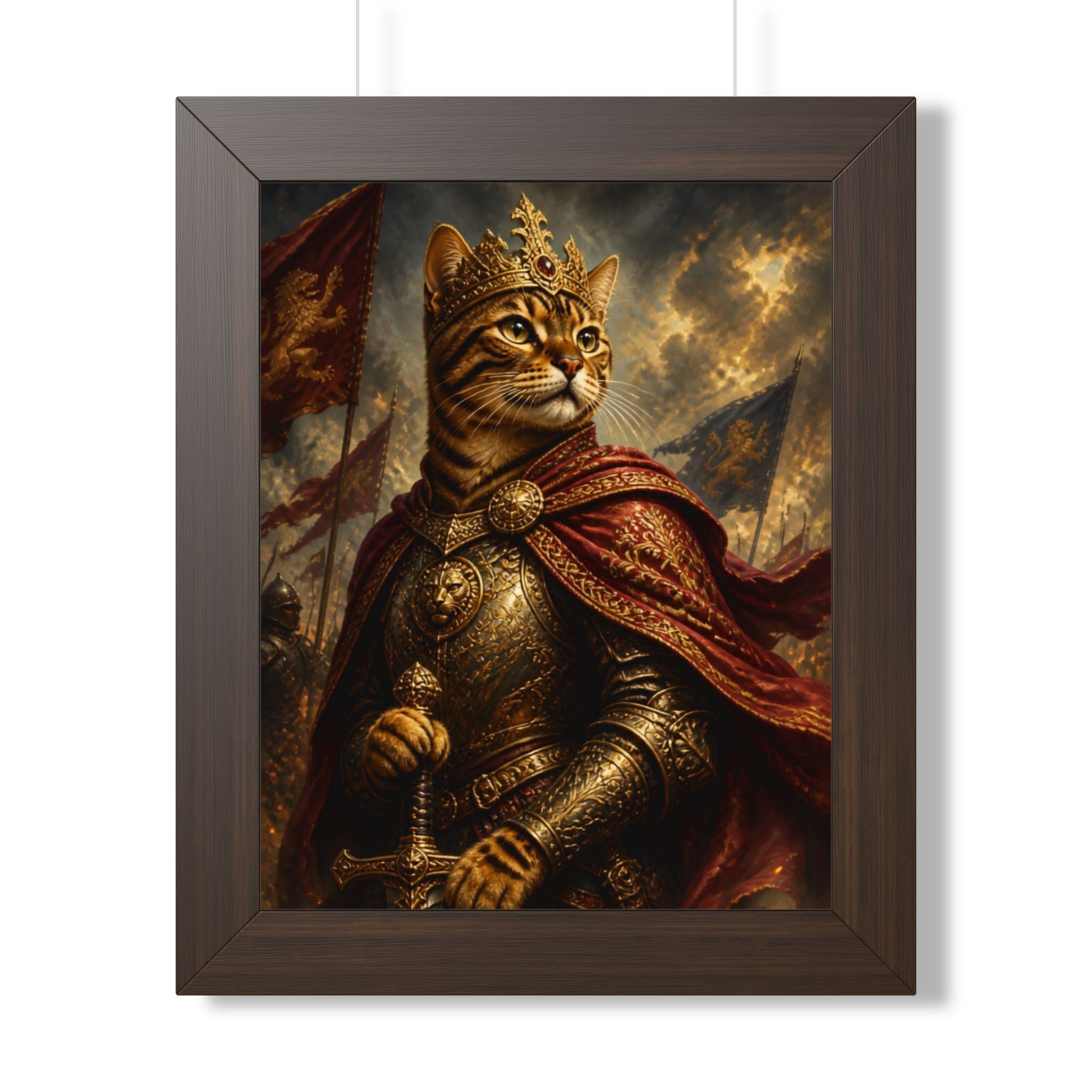 Framed Poster — Regal Cat King Portrait, Medieval Fantasy Wall Art