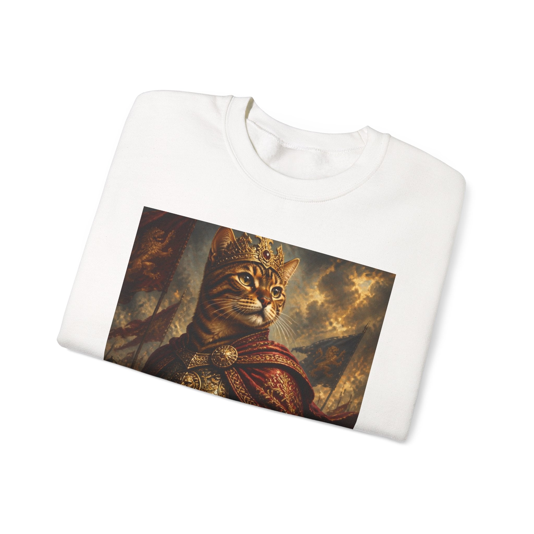 Cat Knight Sweatshirt — Vintage Medieval Armor Feline Graphic Crewneck