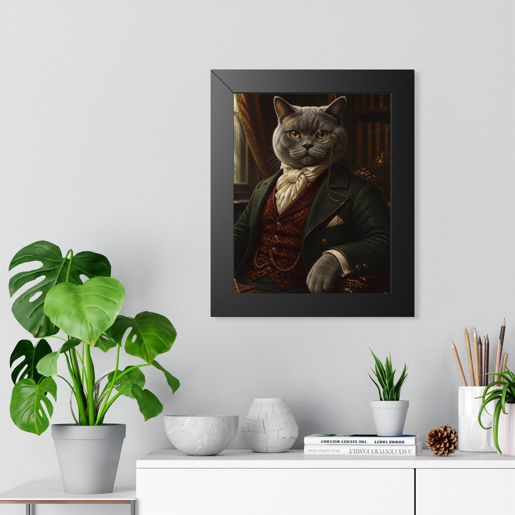 Framed Poster — Distinguished Victorian Cat Portrait (Vertical)