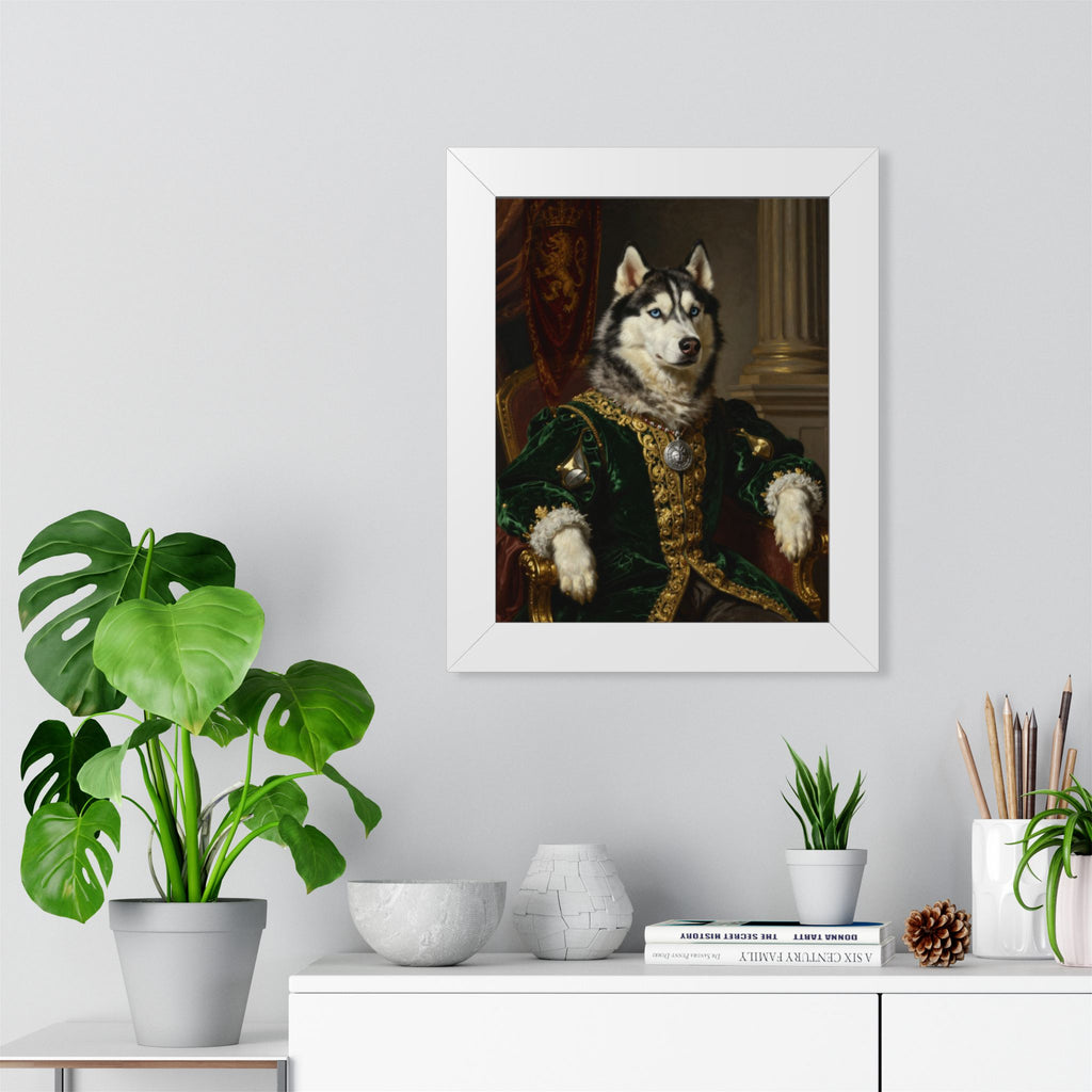 Regal Siberian Husky Framed Poster — Noble Pet Portrait Wall Art