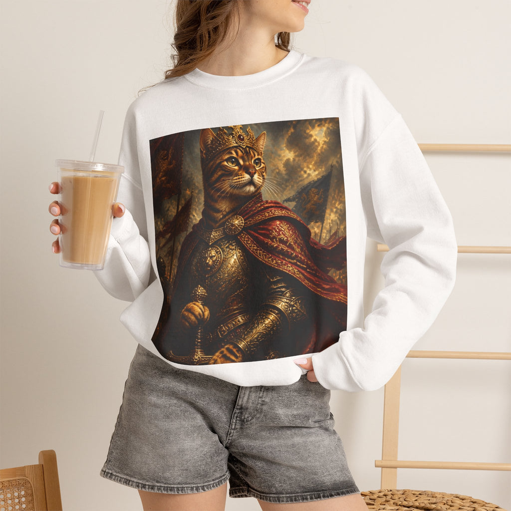 Cat Knight Sweatshirt — Vintage Medieval Armor Feline Graphic Crewneck
