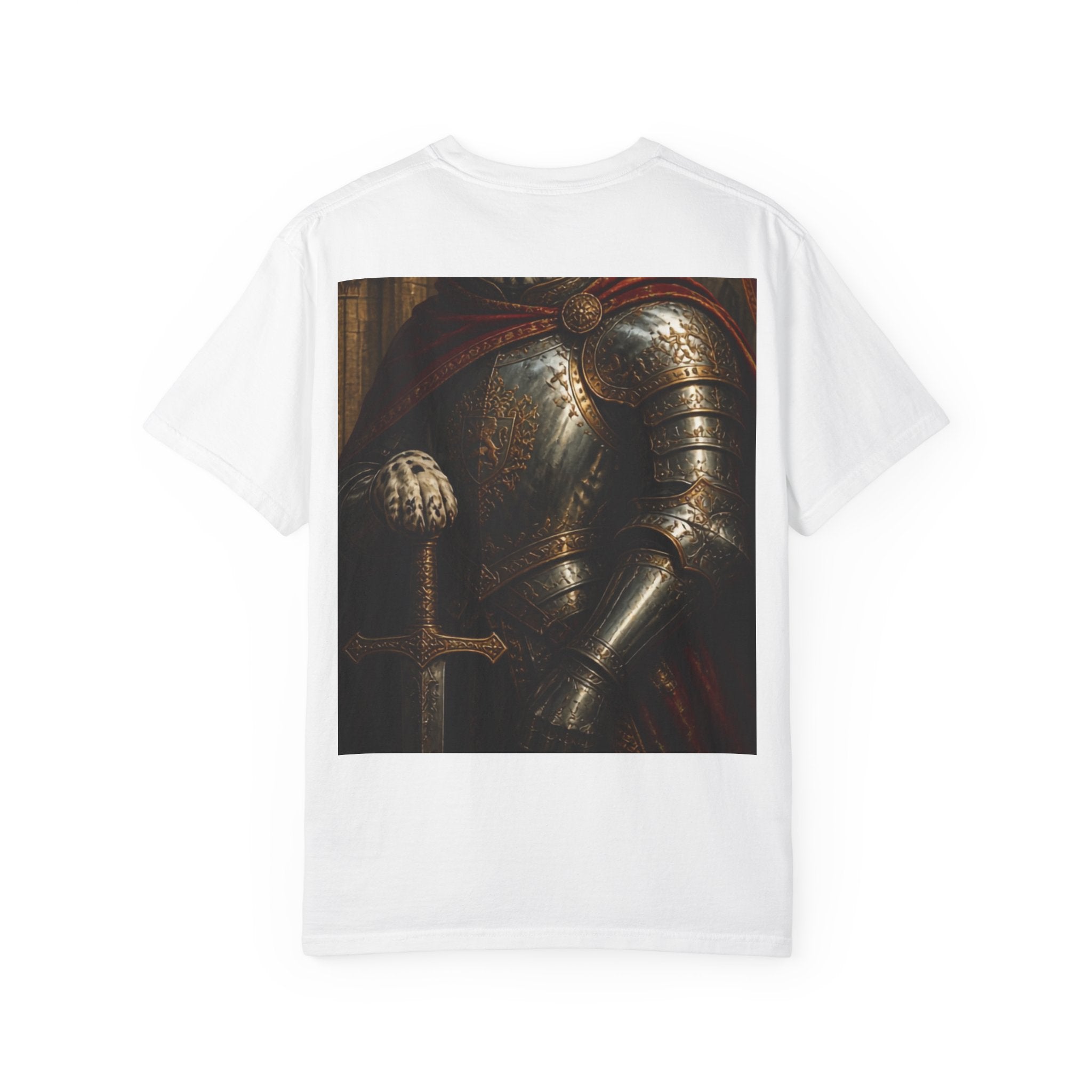 Knight Dalmatian T-Shirt — Regal Canine Armor Portrait