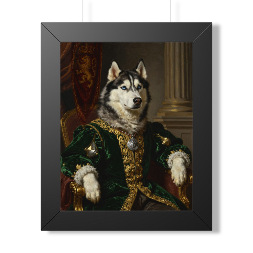Regal Siberian Husky Framed Poster — Noble Pet Portrait Wall Art