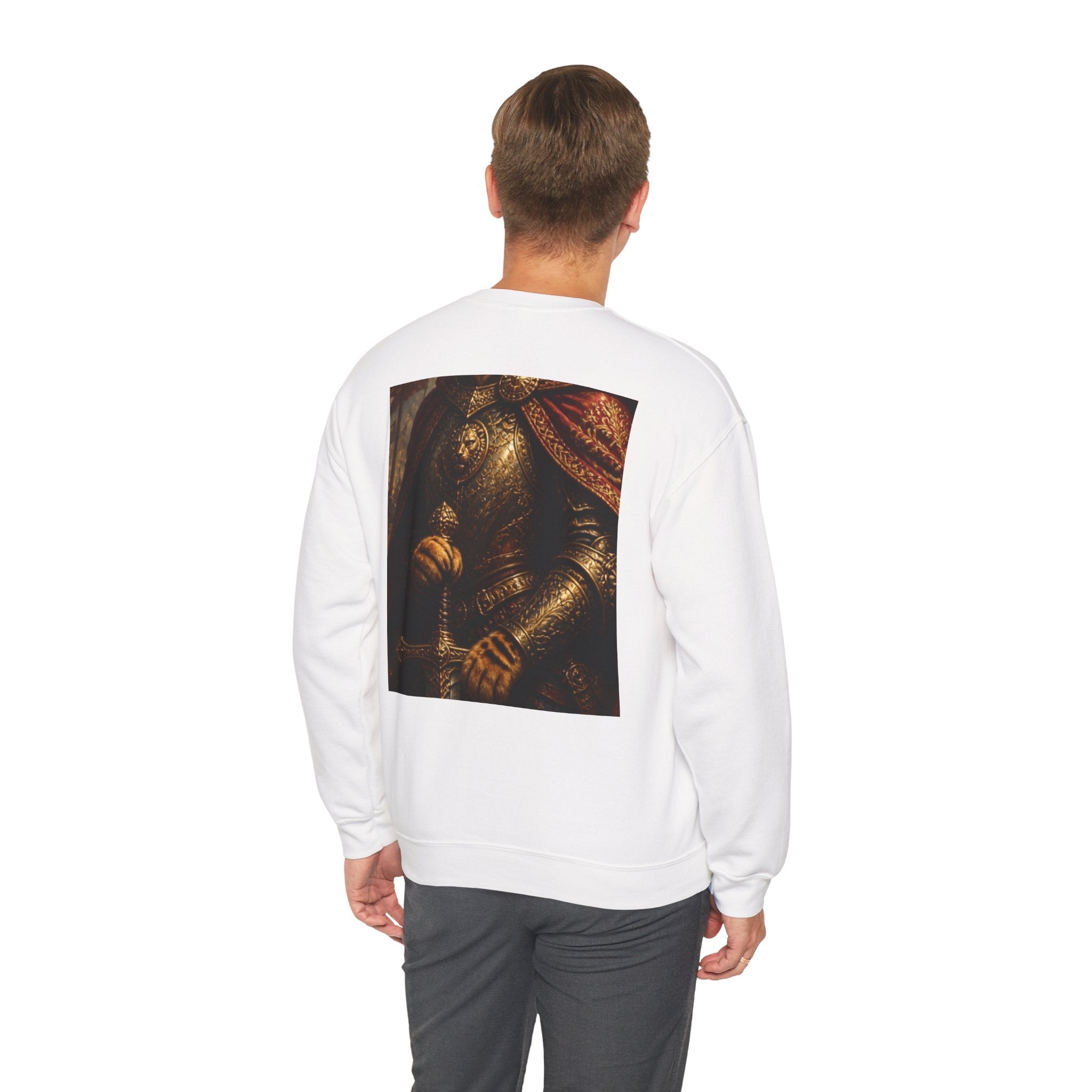 Cat Knight Sweatshirt — Vintage Medieval Armor Feline Graphic Crewneck