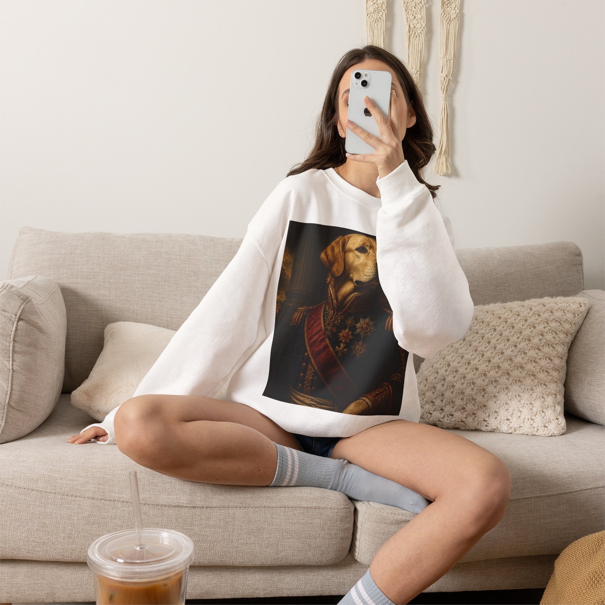Dog General Portrait Sweatshirt — Vintage Royal Pet Art Crewneck