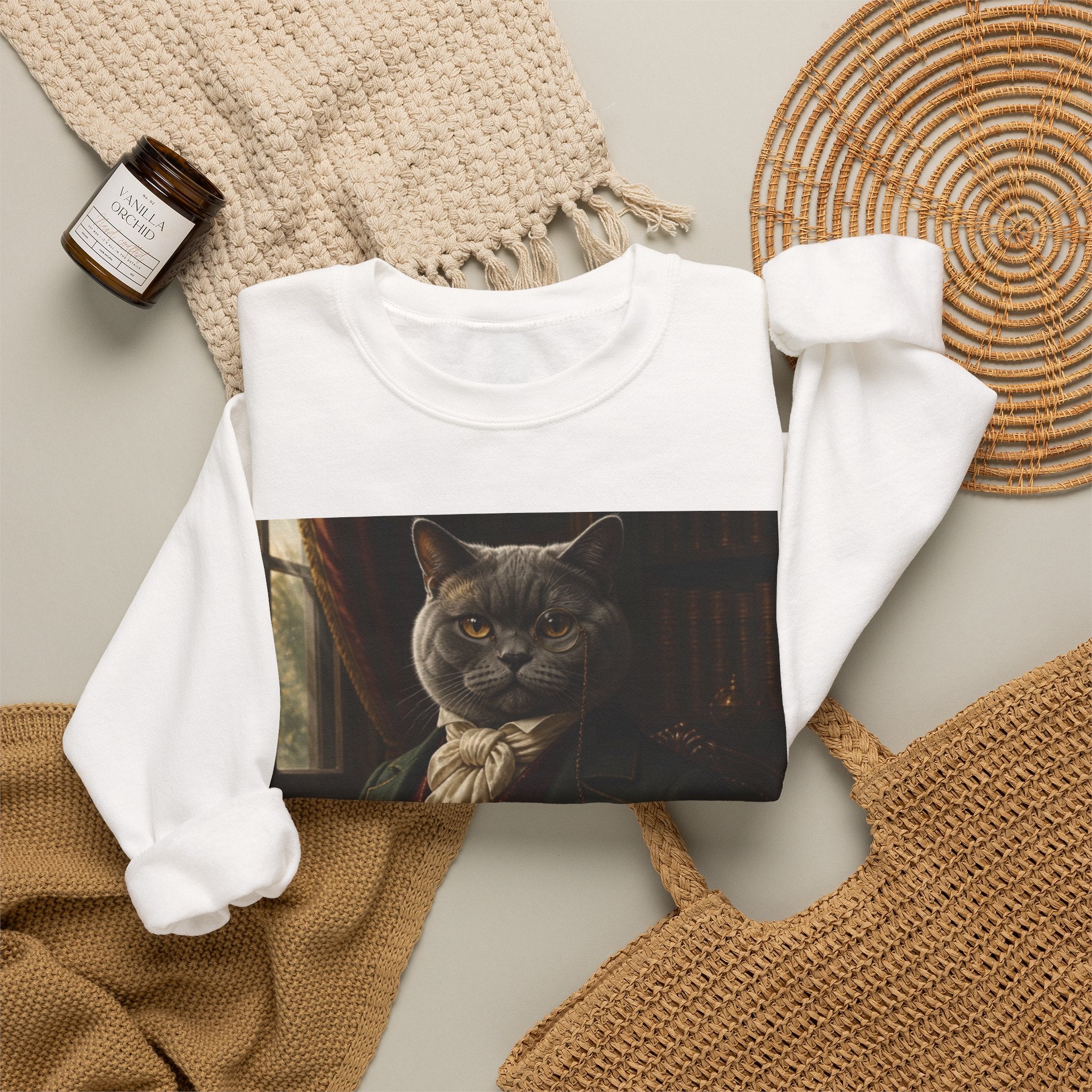Gentleman Cat Portrait Sweatshirt — Vintage Victorian Cat Crewneck