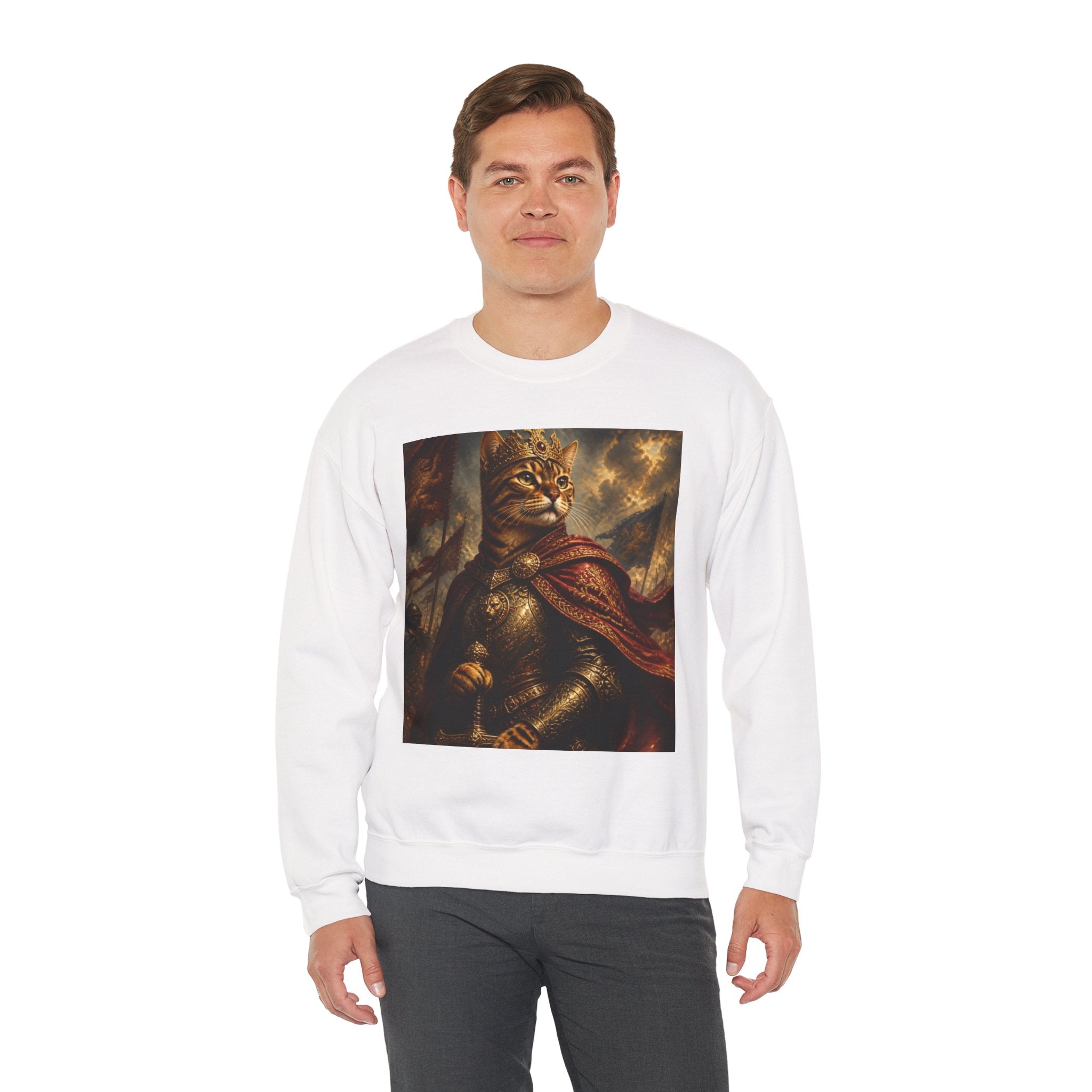 Cat Knight Sweatshirt — Vintage Medieval Armor Feline Graphic Crewneck
