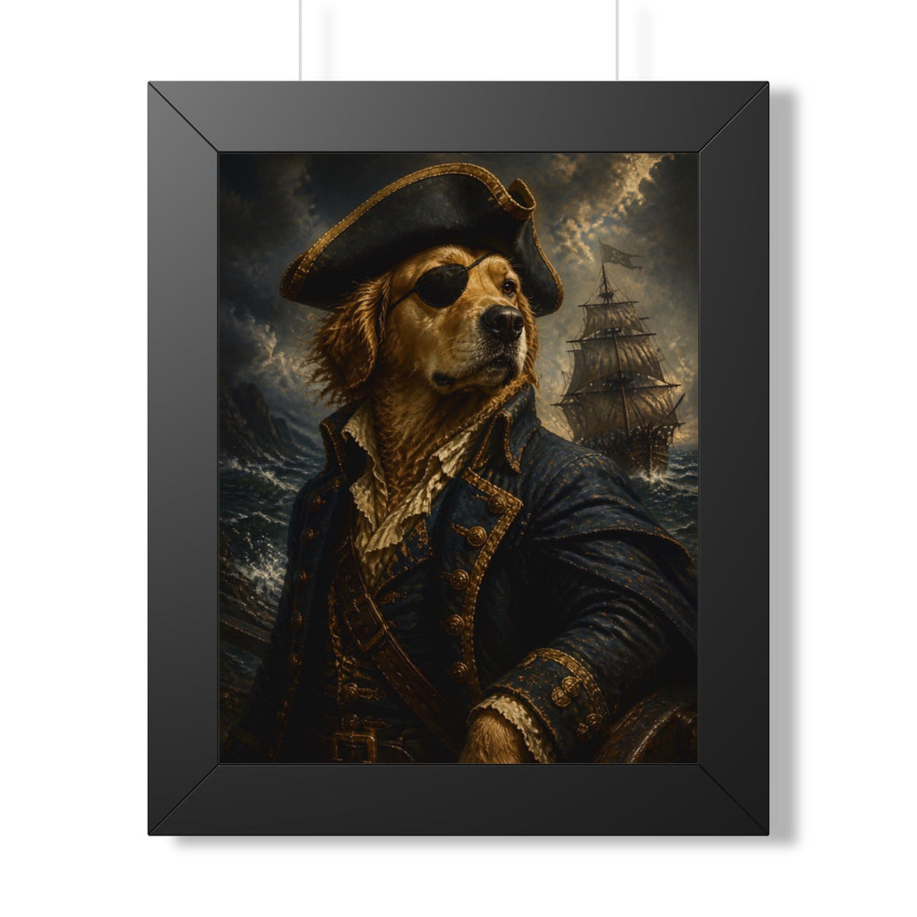 Pirate Dog Framed Poster — Vintage Golden Retriever Captain Wall Art