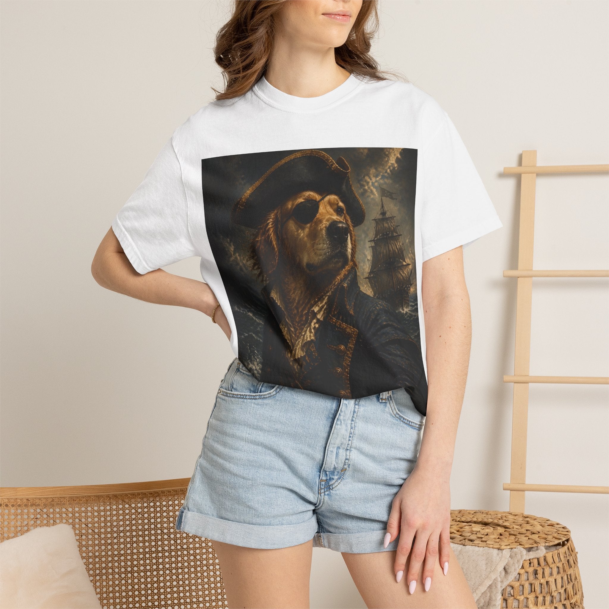 Pirate Captain Dog T-Shirt — Nautical Portrait Tee