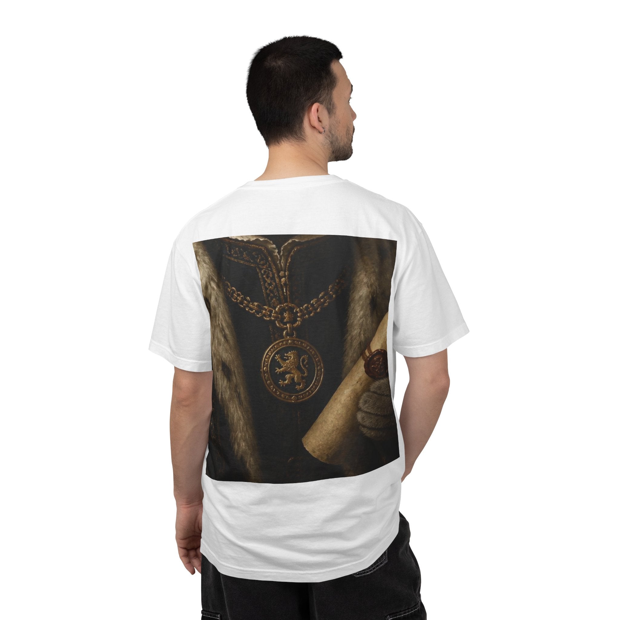 Scottish Fold Royal Portrait T-Shirt — Royal Vintage Cat with Scroll Graphic