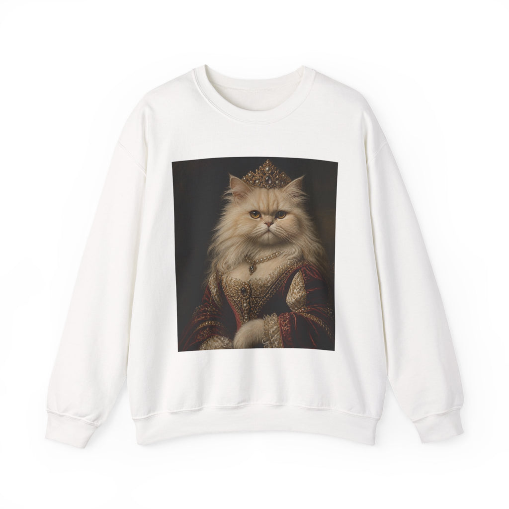 Persian Renaissance Queen Cat Portrait Sweatshirt — Royal Persian Kitten Print Crewneck