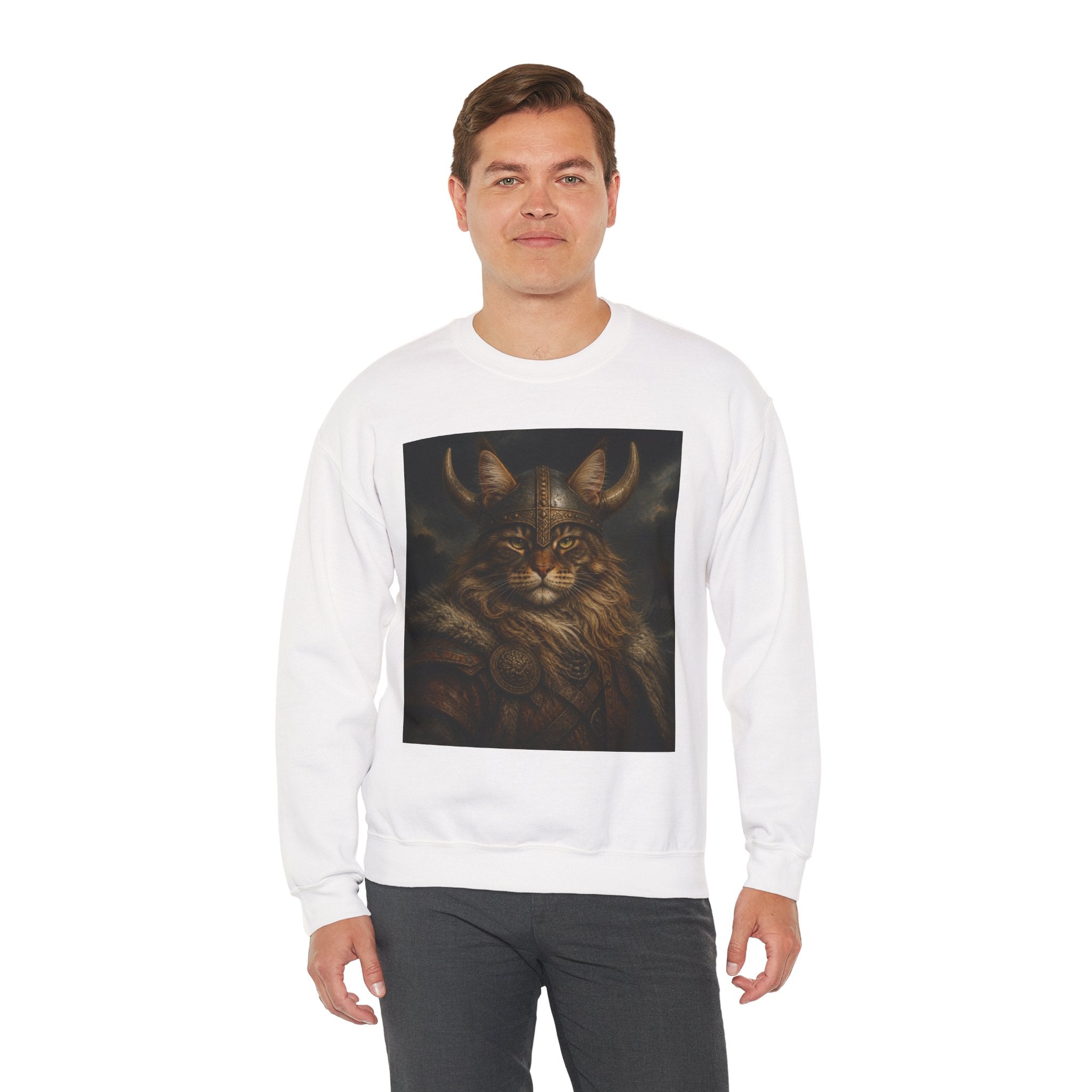 Viking Lynx Crewneck Sweatshirt – Norse Cat Warrior Illustration