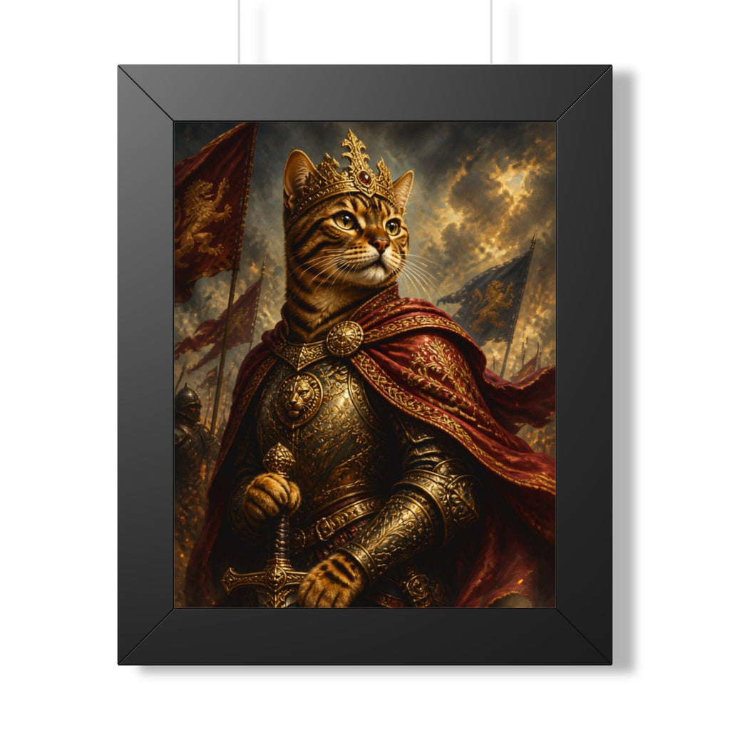 Framed Poster — Regal Cat King Portrait, Medieval Fantasy Wall Art