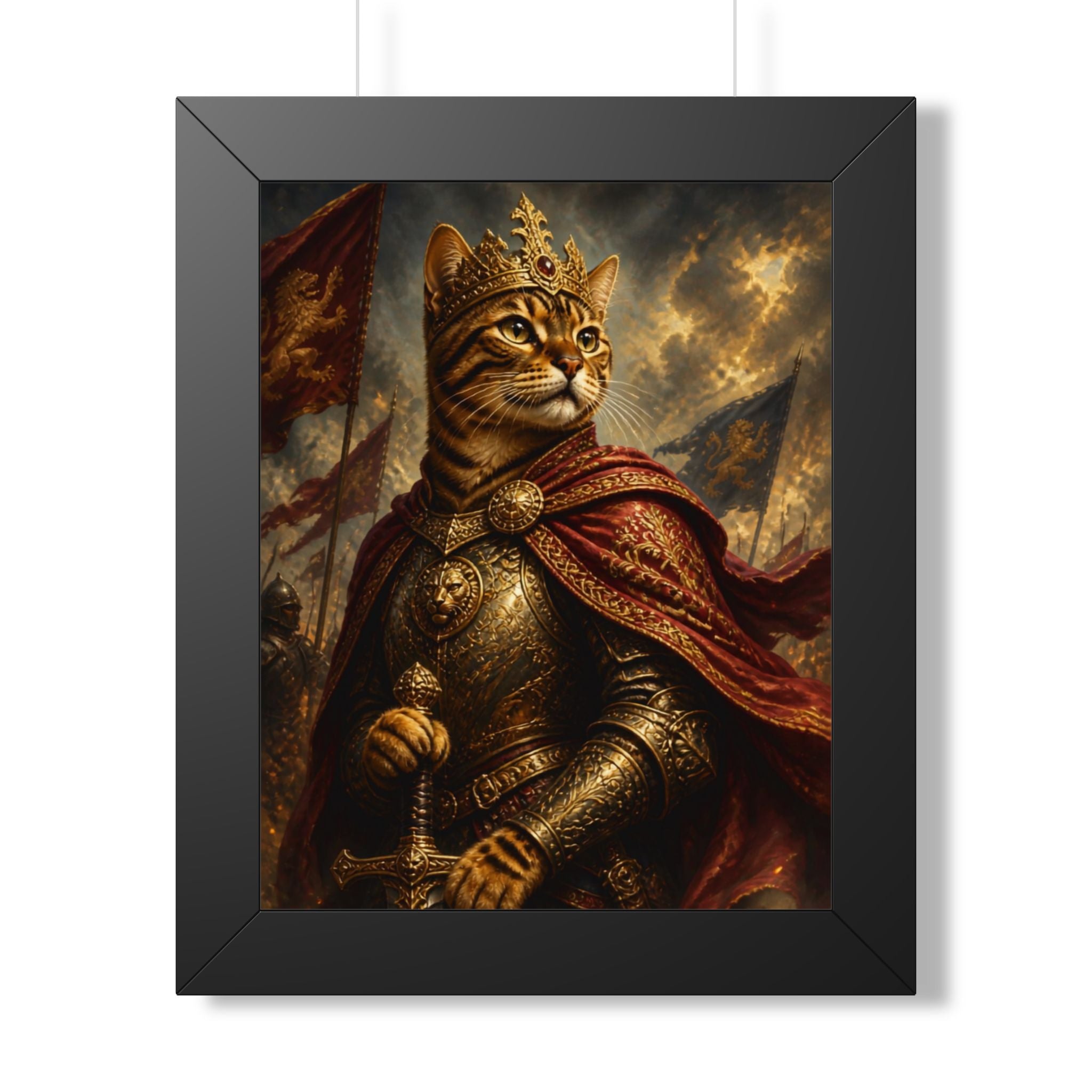 Framed Poster — Regal Cat King Portrait, Medieval Fantasy Wall Art