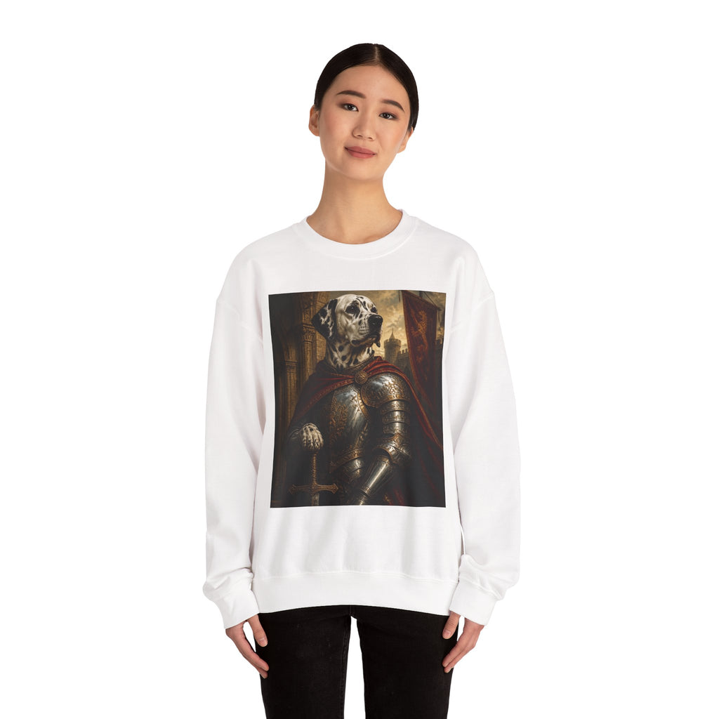 Dalmatian Knight Sweatshirt — Medieval Armor Dog Portrait Crewneck