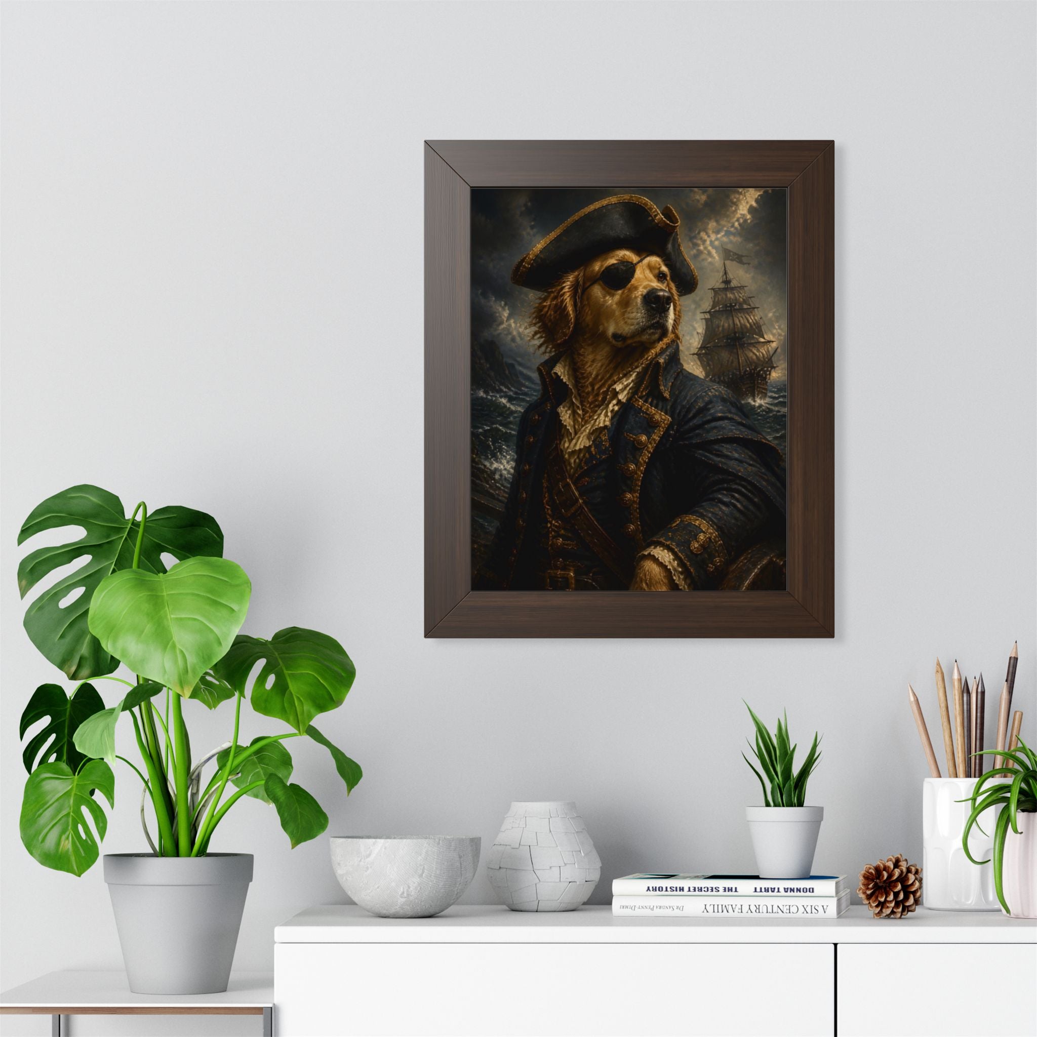 Pirate Dog Framed Poster — Vintage Golden Retriever Captain Wall Art