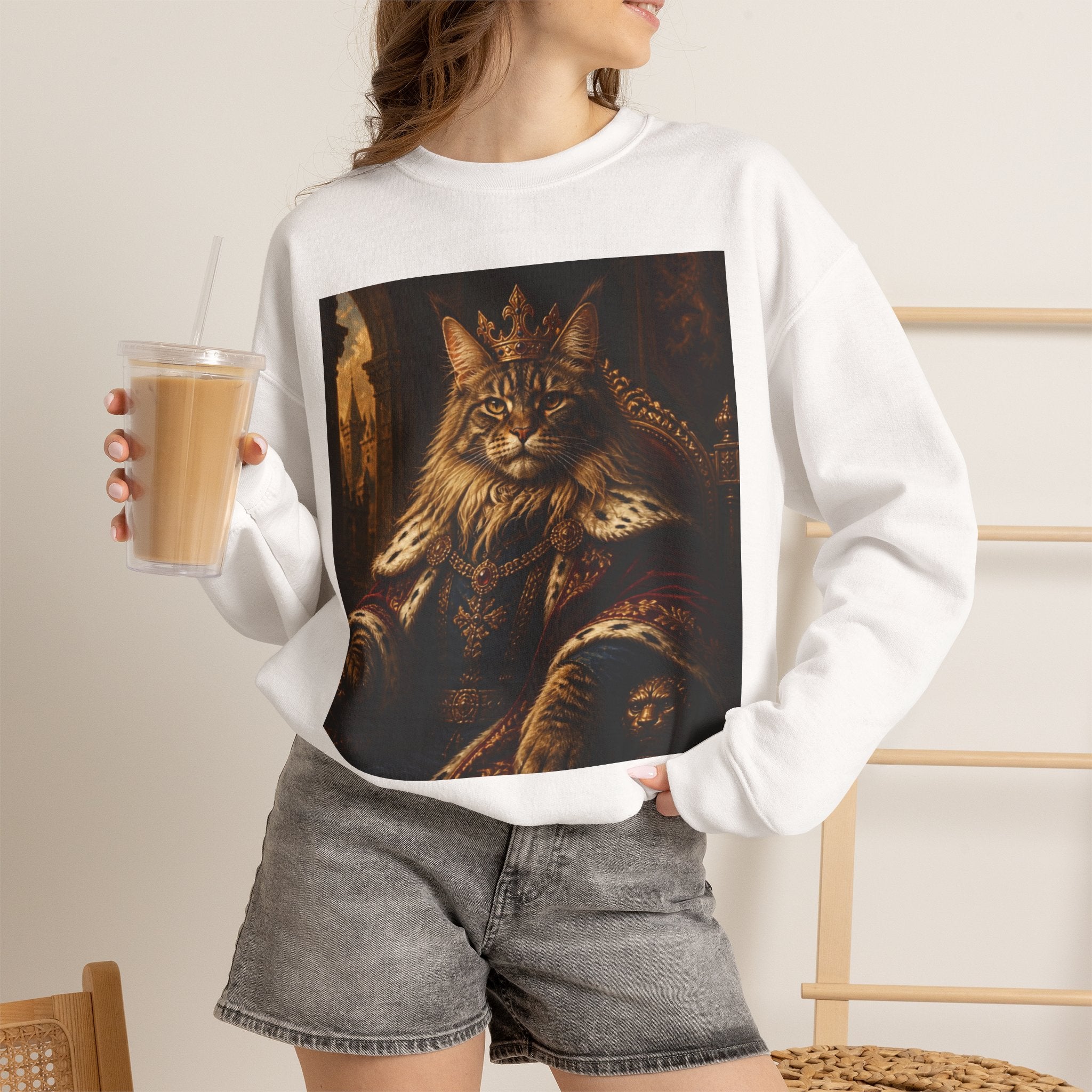 Regal Cat King Sweatshirt — Vintage Royalty Feline Crewneck