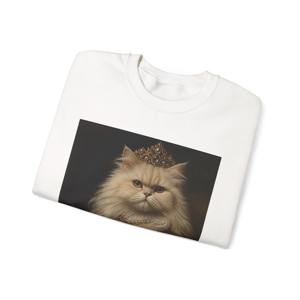 Persian Renaissance Queen Cat Portrait Sweatshirt — Royal Persian Kitten Print Crewneck