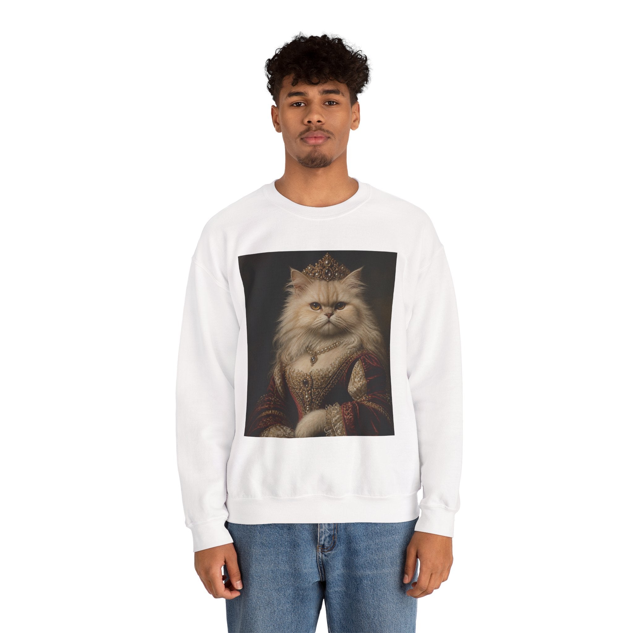 Persian Renaissance Queen Cat Portrait Sweatshirt — Royal Persian Kitten Print Crewneck