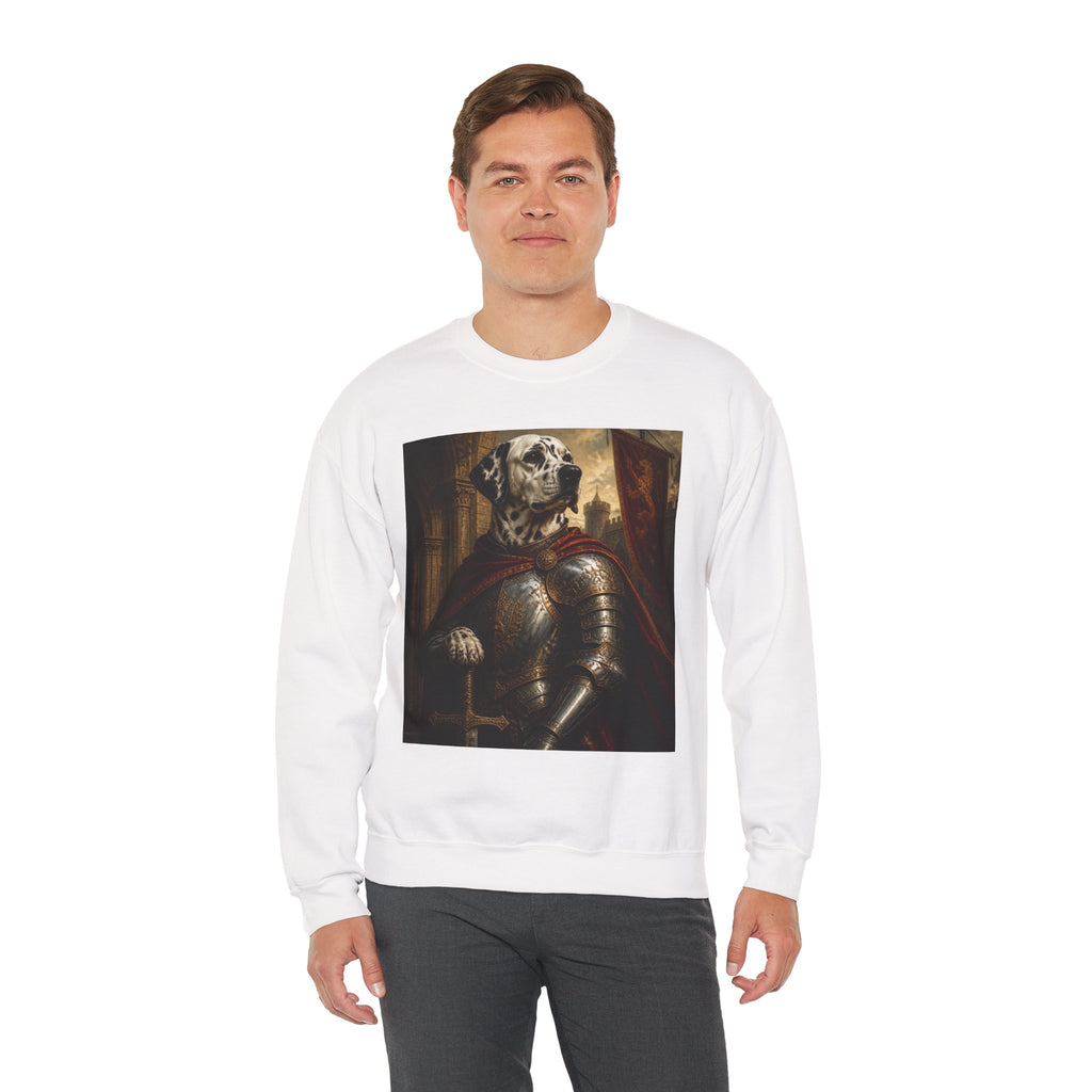 Dalmatian Knight Sweatshirt — Medieval Armor Dog Portrait Crewneck