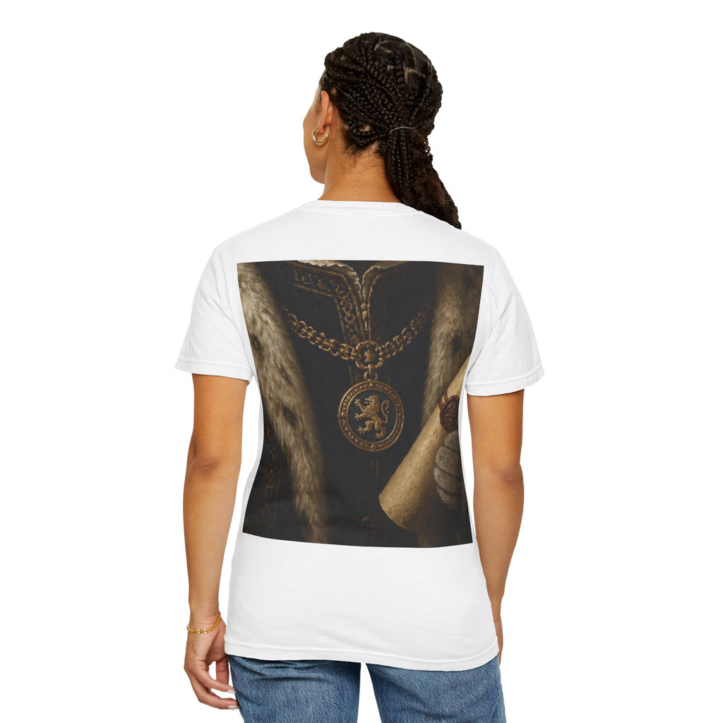Scottish Fold Royal Portrait T-Shirt — Royal Vintage Cat with Scroll Graphic