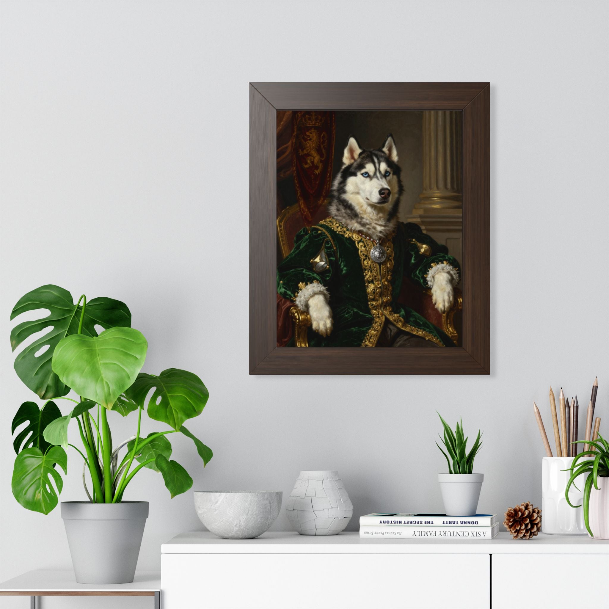 Regal Siberian Husky Framed Poster — Noble Pet Portrait Wall Art
