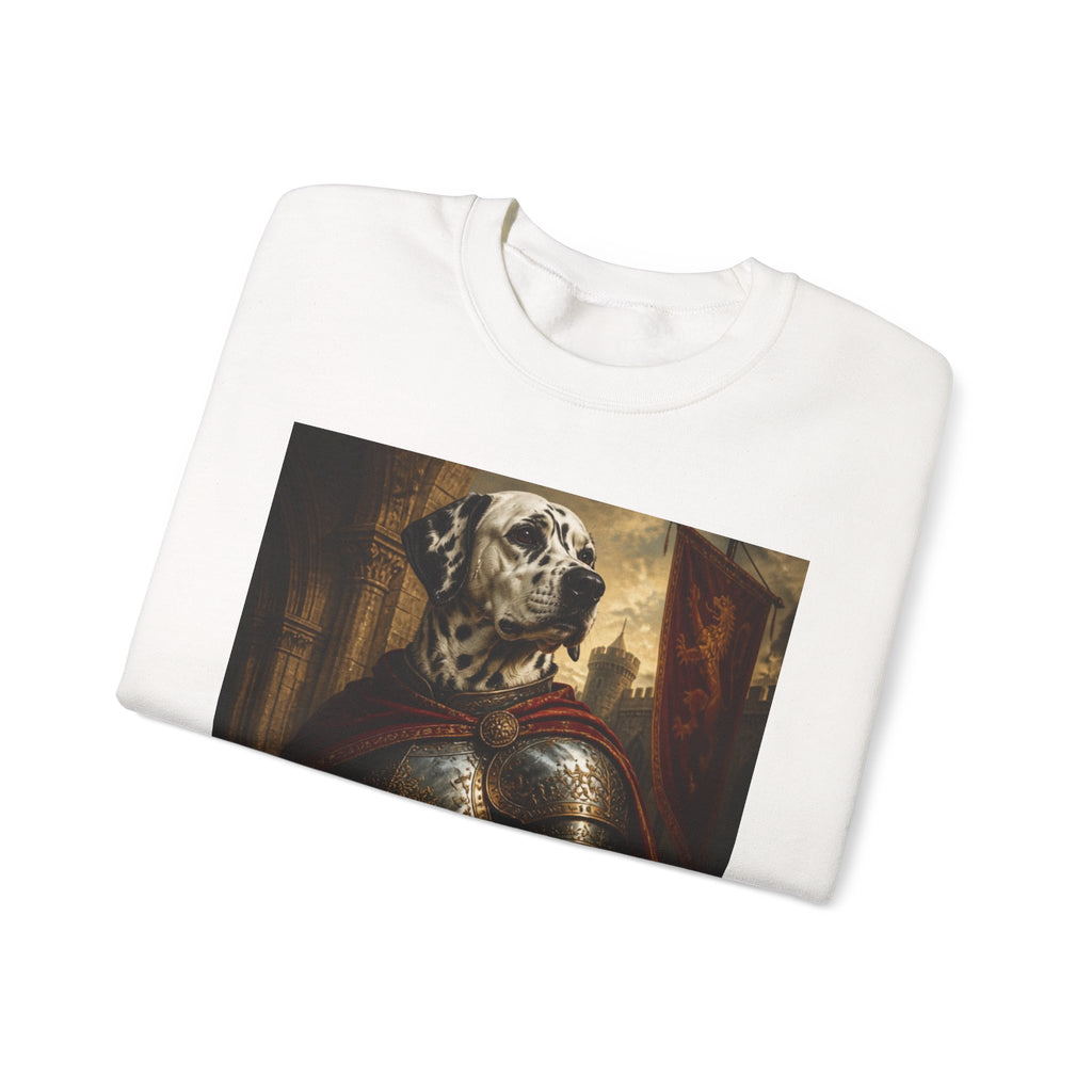 Dalmatian Knight Sweatshirt — Medieval Armor Dog Portrait Crewneck