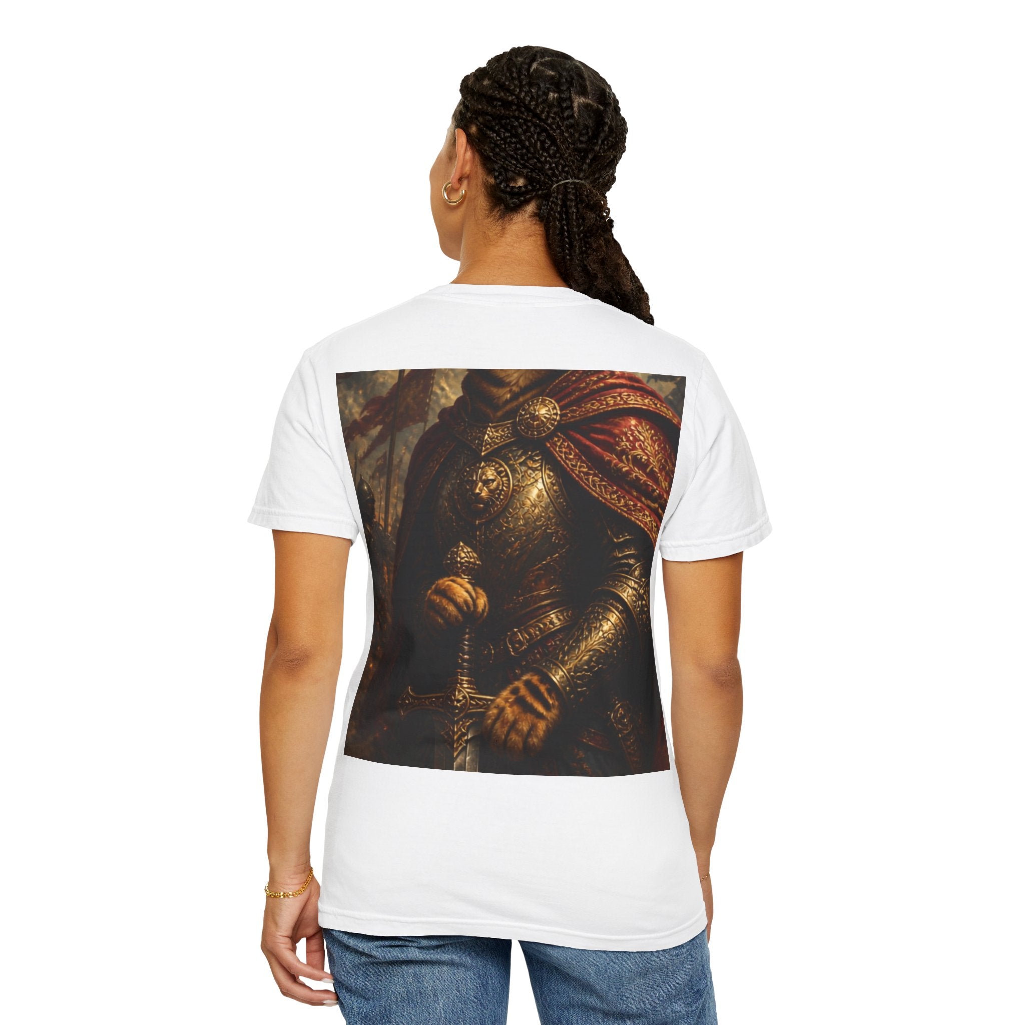 Regal Cat Knight T-Shirt – Medieval Feline Armor Art Tee