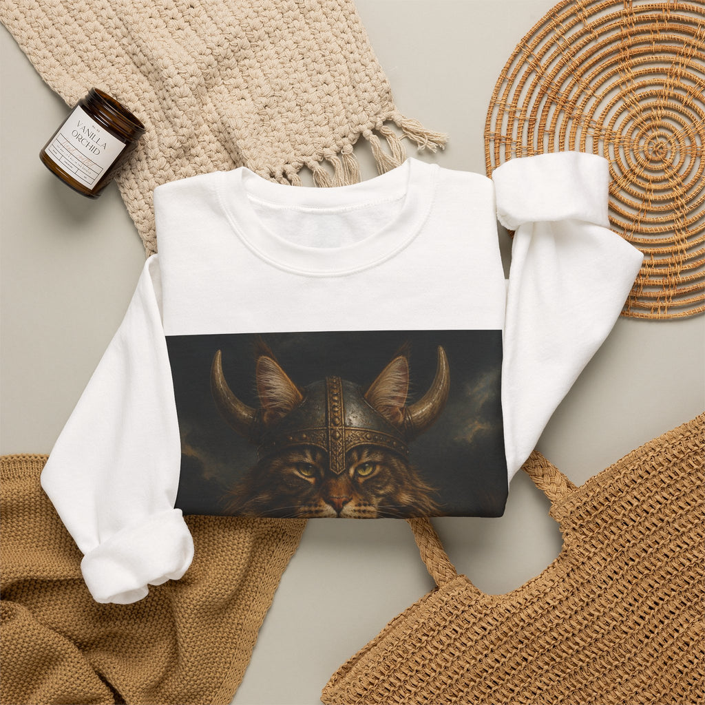 Viking Lynx Crewneck Sweatshirt – Norse Cat Warrior Illustration