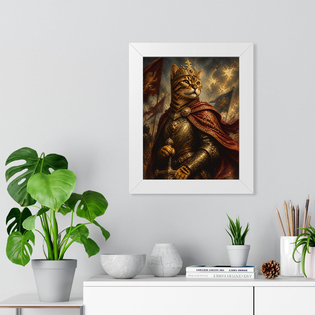 Framed Poster — Regal Cat King Portrait, Medieval Fantasy Wall Art