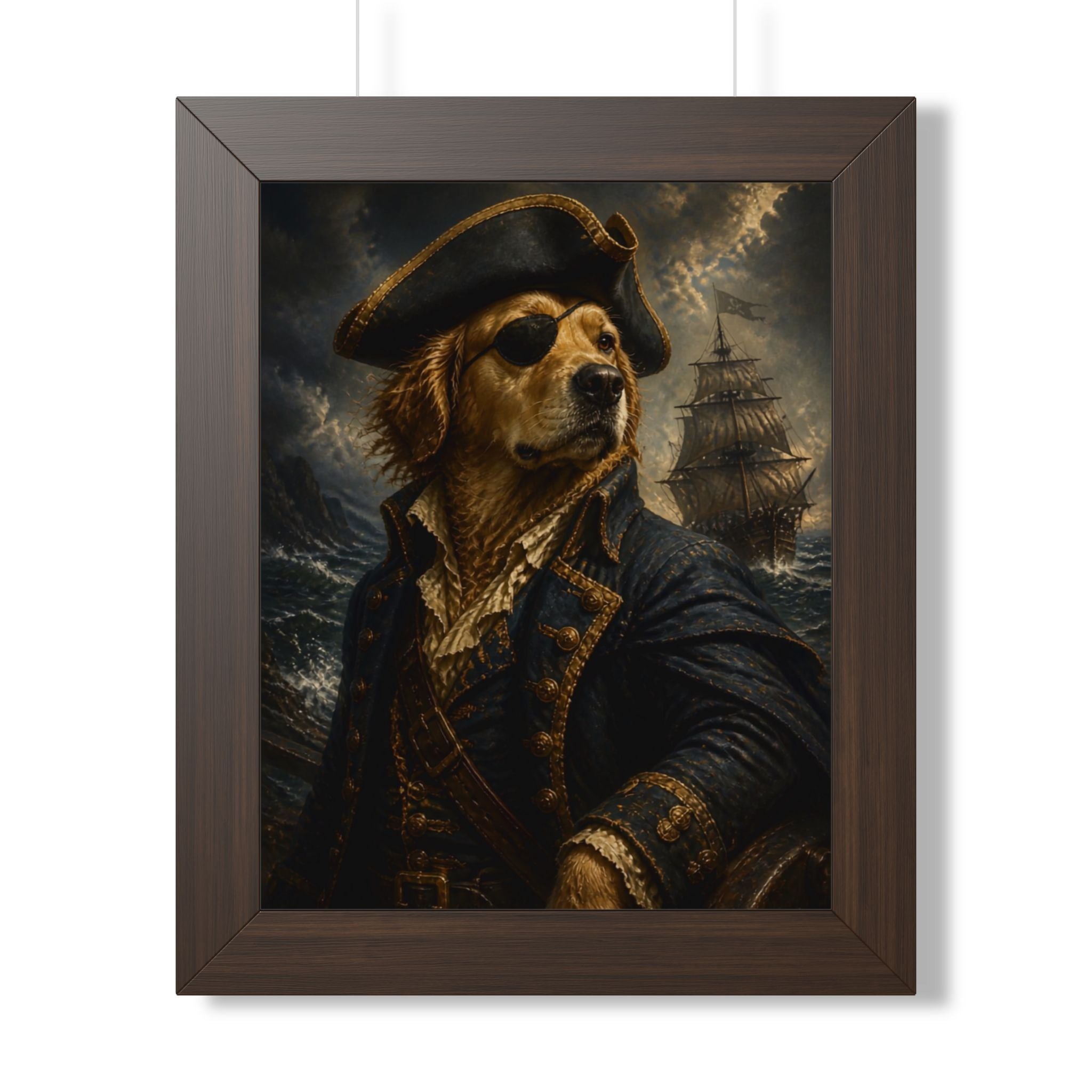 Pirate Dog Framed Poster — Vintage Golden Retriever Captain Wall Art