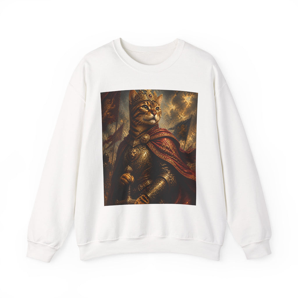 Cat Knight Sweatshirt — Vintage Medieval Armor Feline Graphic Crewneck