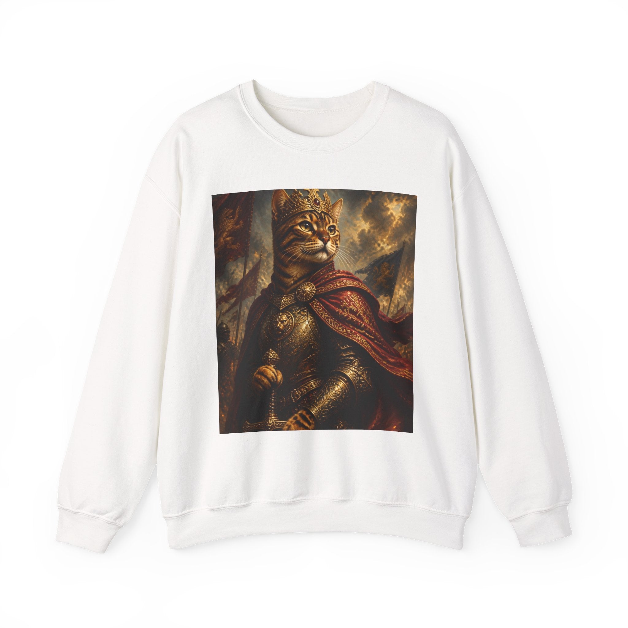 Cat Knight Sweatshirt — Vintage Medieval Armor Feline Graphic Crewneck